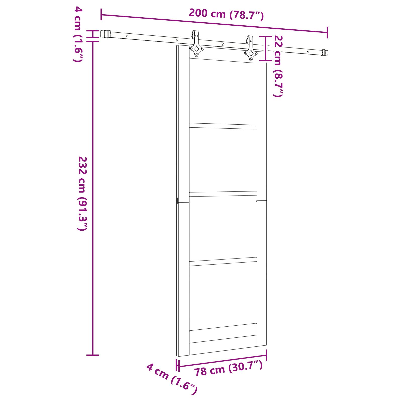 Sliding Door with Hardware Set White 78x232 cm Solid Wood Pine - Image 11