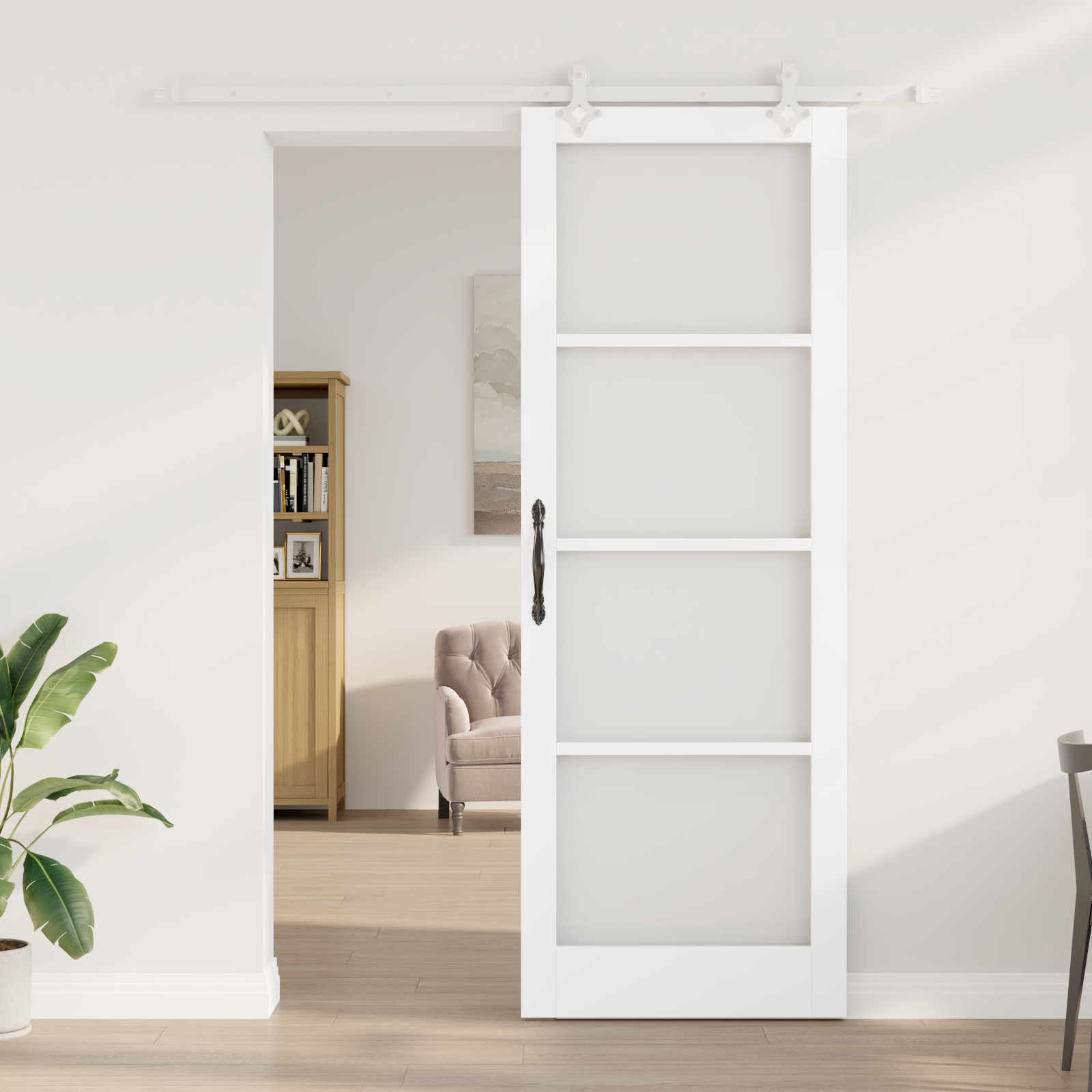 Sliding Door with Hardware Set White 83x232 cm Solid Wood Pine - Image 3