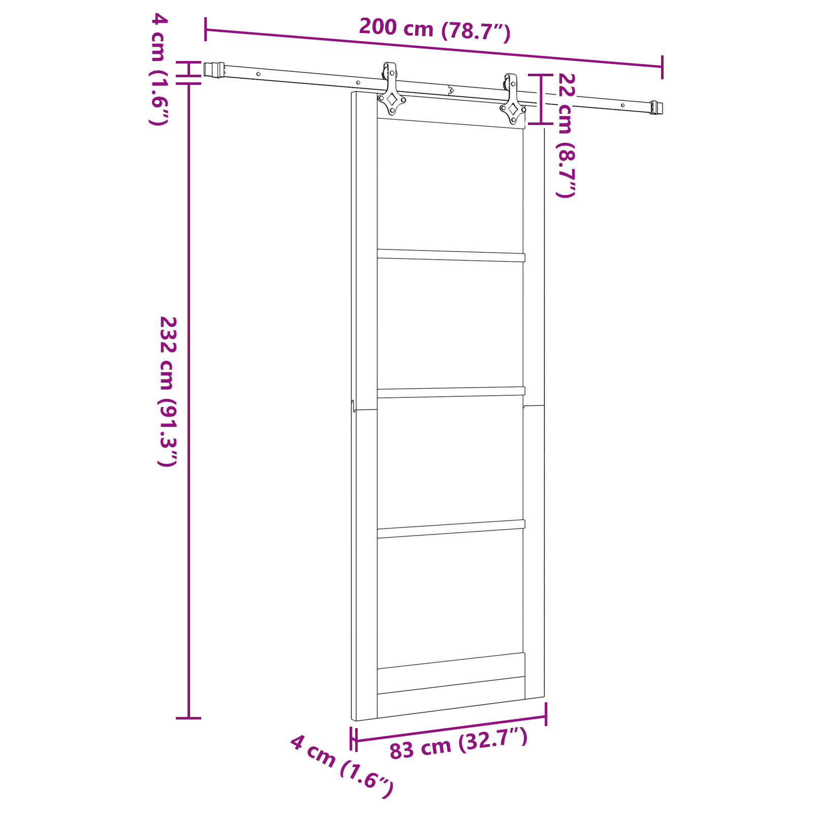 Sliding Door with Hardware Set White 83x232 cm Solid Wood Pine - Image 11