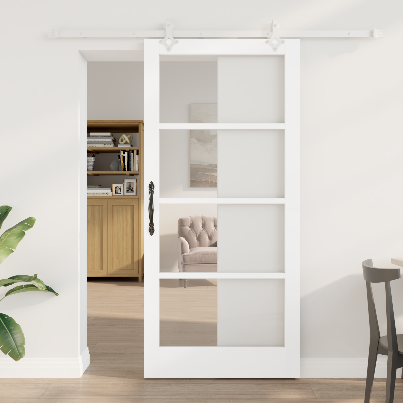 Sliding Door with Hardware Set White 93x202 cm Solid Wood Pine