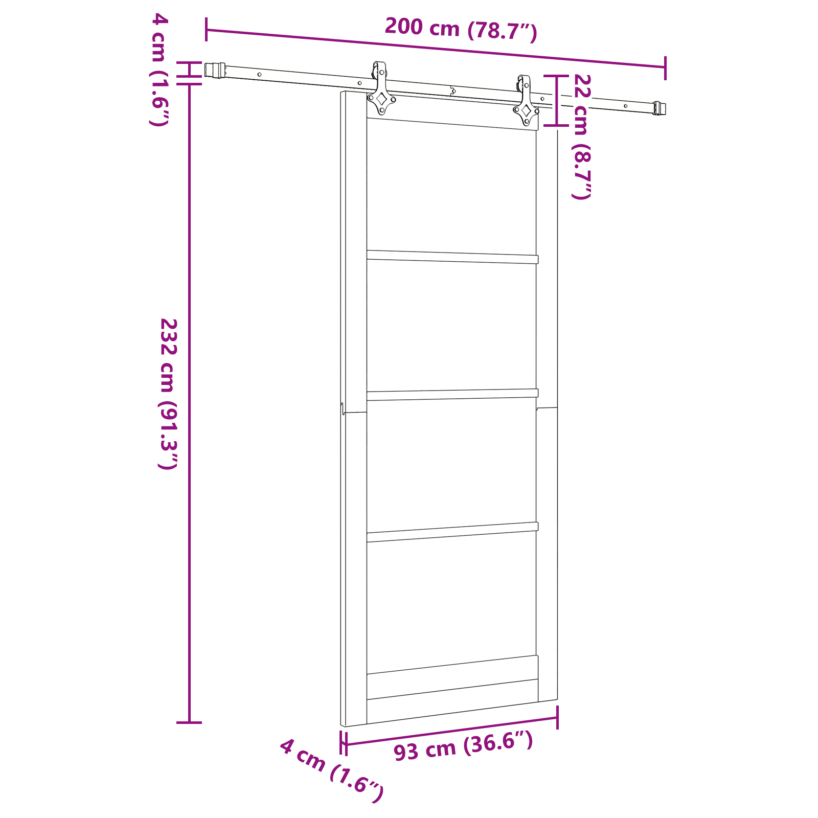 Sliding Door with Hardware Set White 93x232 cm Solid Wood Pine - Image 11