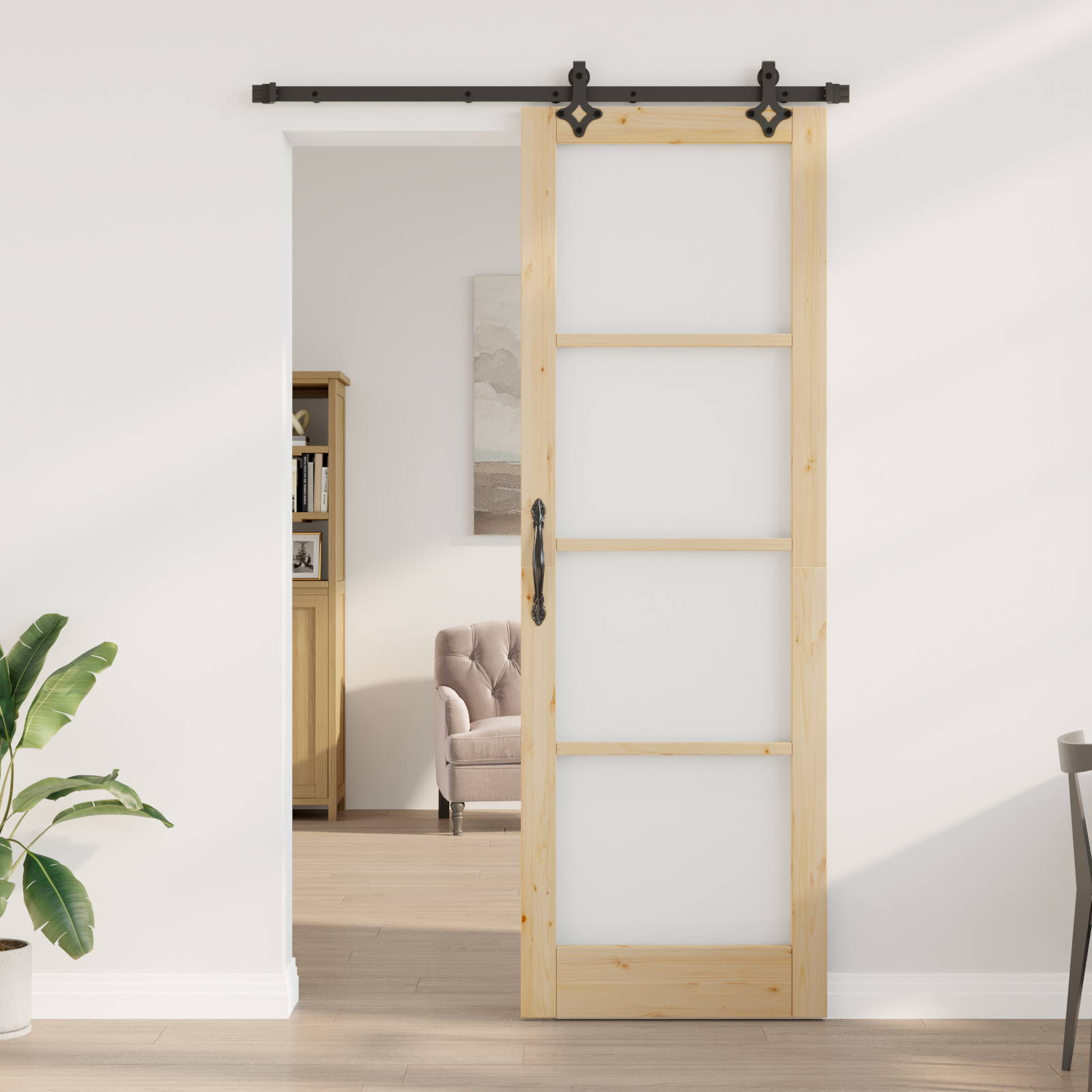 Sliding Door with Hardware Set 78x232 cm Solid Wood Pine - Image 3