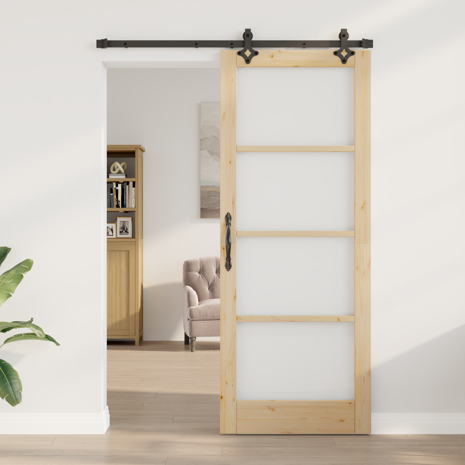 Sliding Door with Hardware Set - 83x211 cm - Solid Wood Pine - Image 3