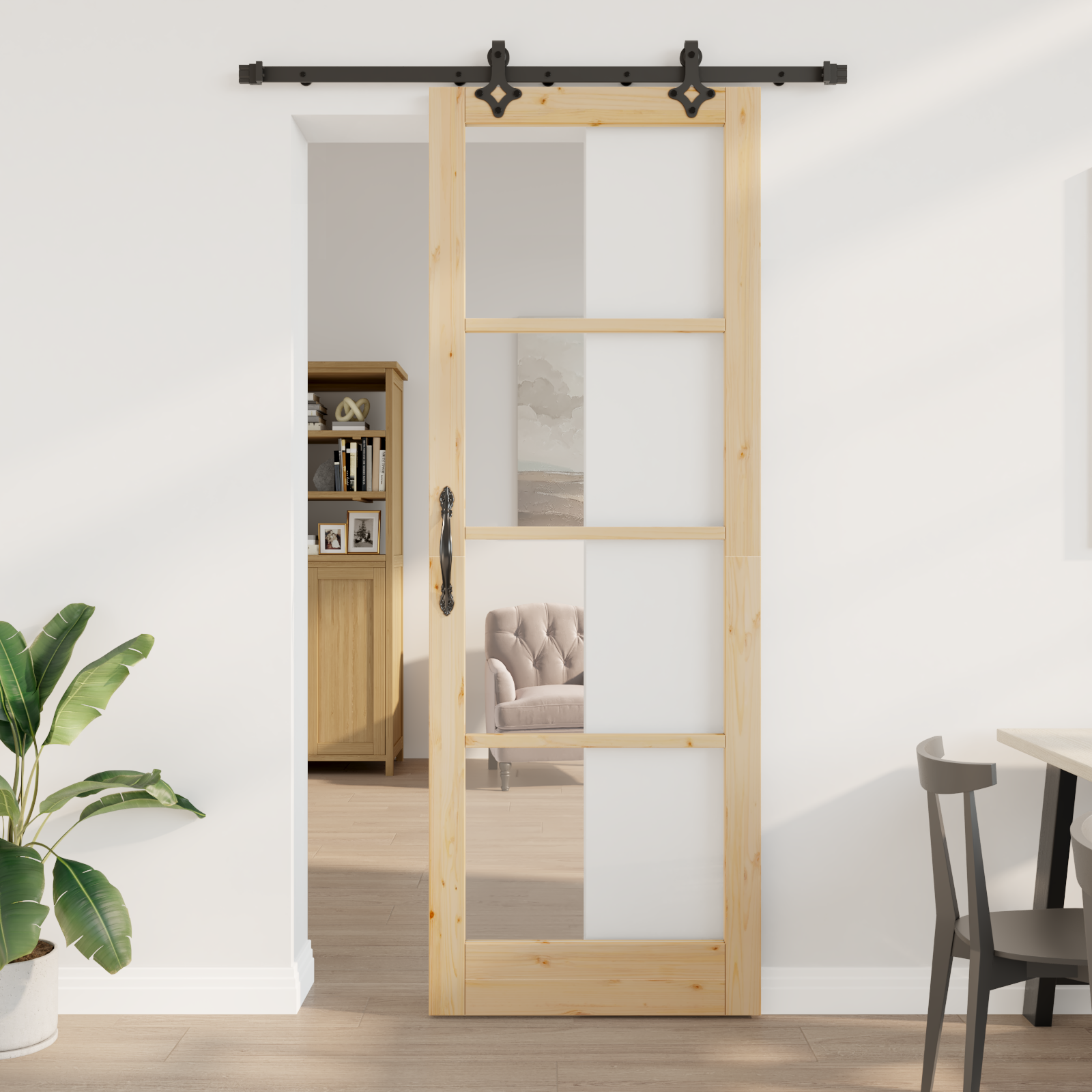 Sliding Door with Hardware Set 83x232 cm Solid Wood Pine