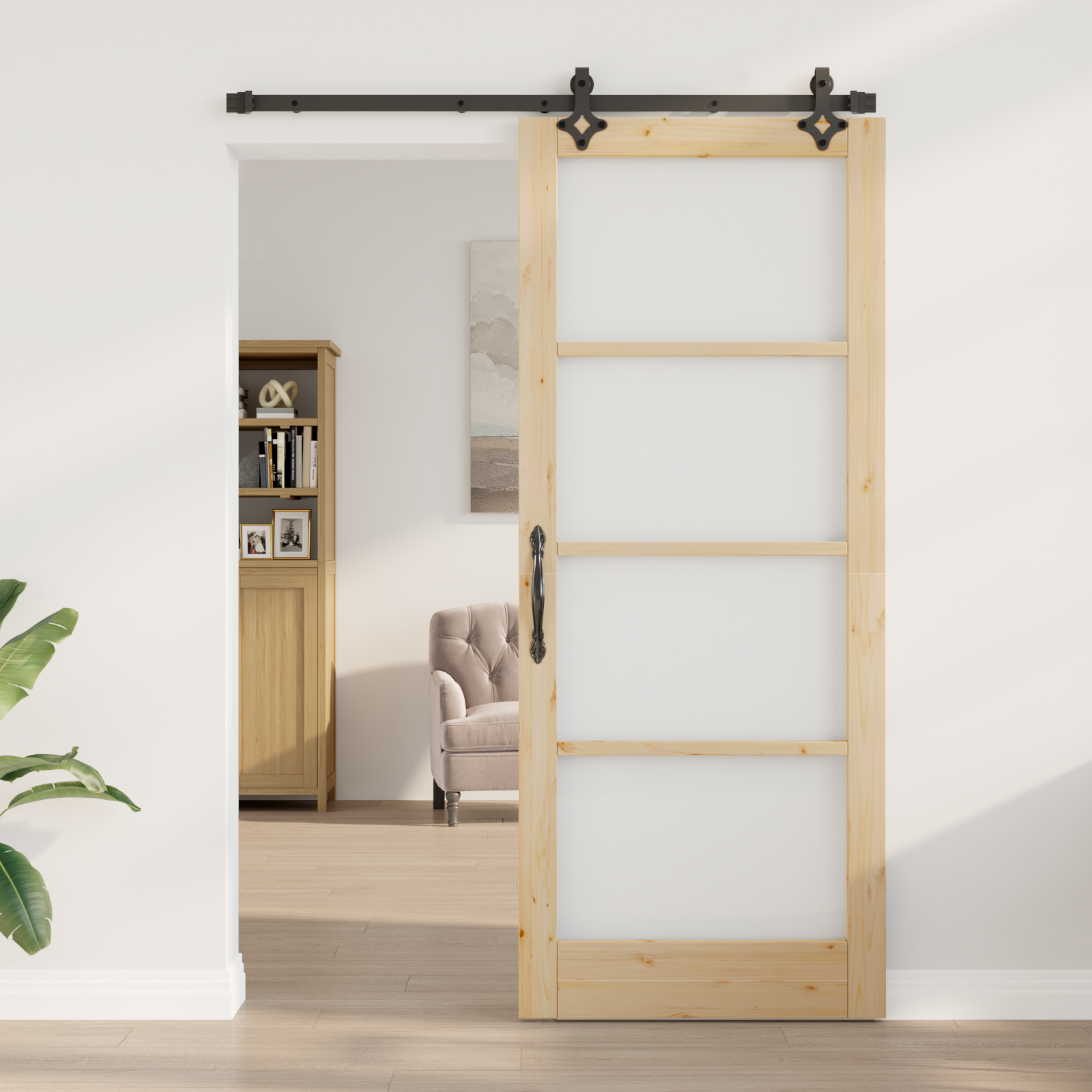 Sliding Door with Hardware Set 86x211 cm Solid Wood Pine - Image 3