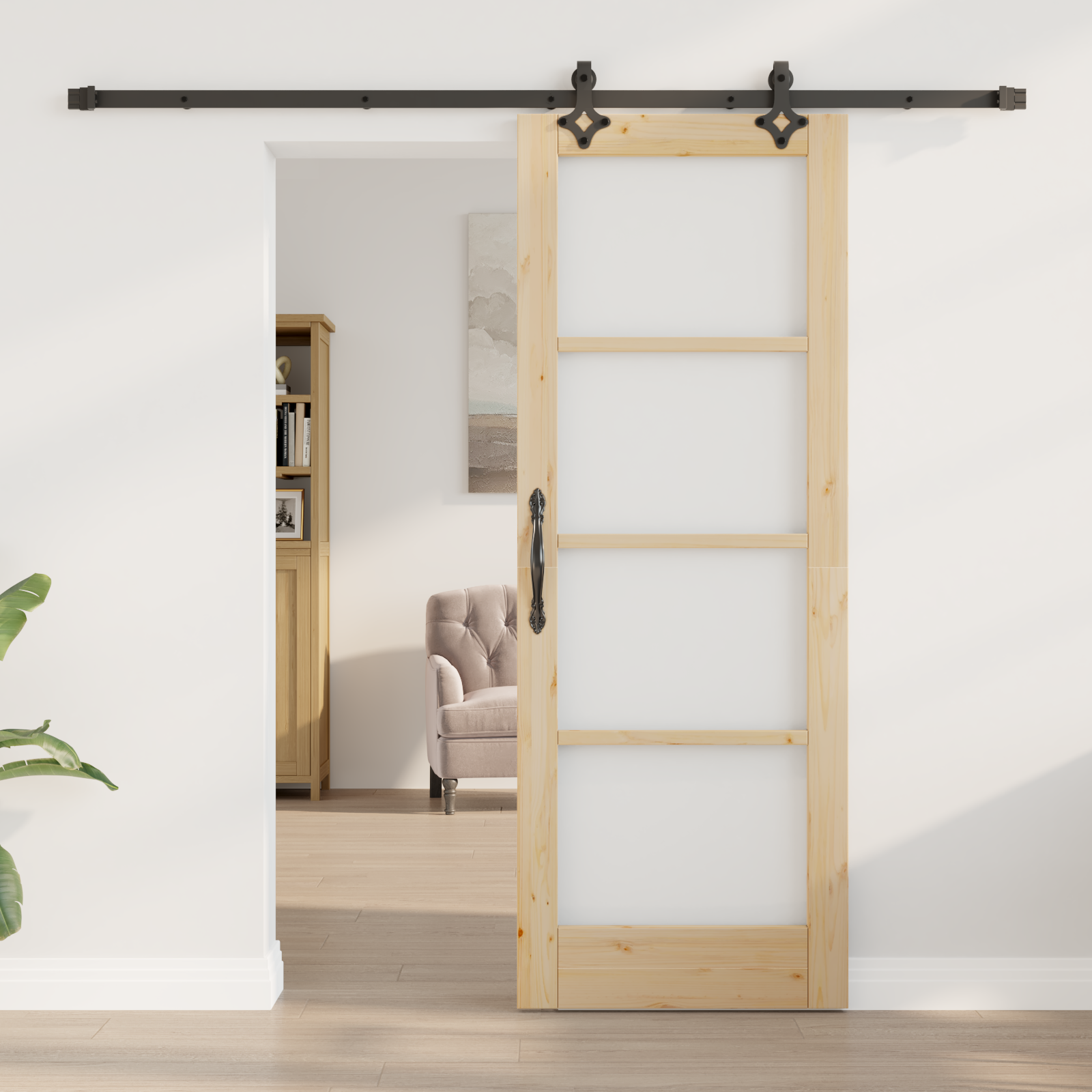 Sliding Door with Hardware Set 73.5x198.5 cm Solid Wood Pine - Image 3