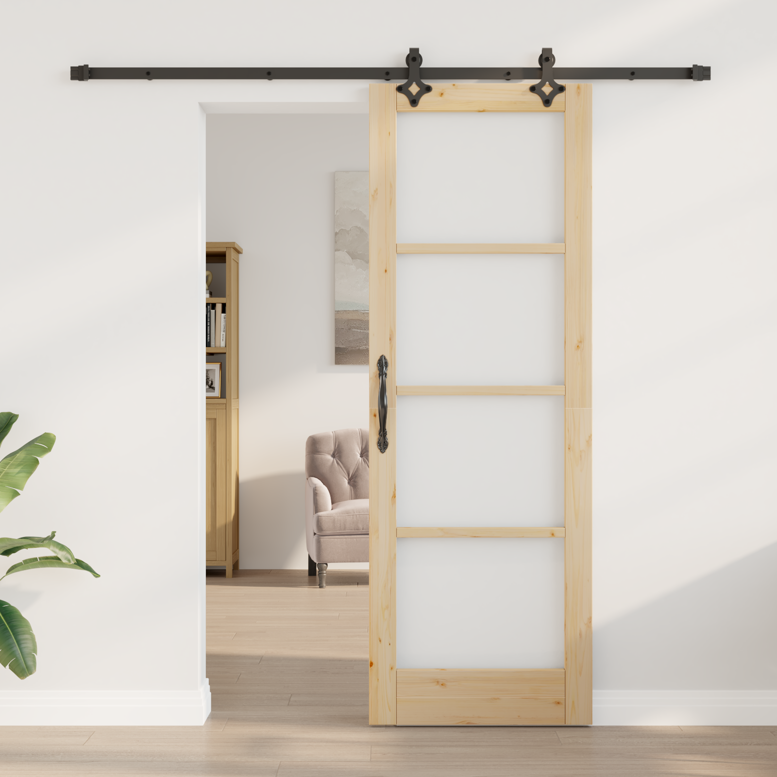Sliding Door with Hardware Set 73.5x211 cm Solid Wood Pine - Image 3