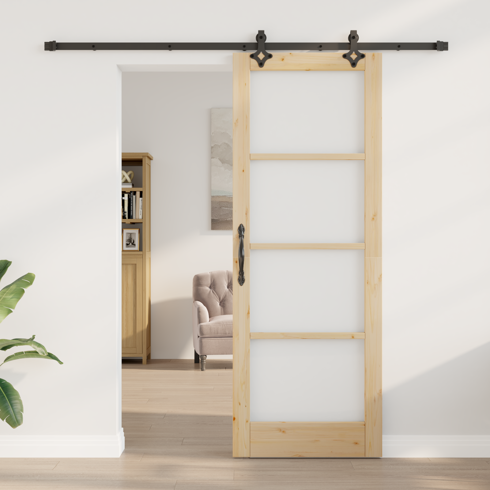 Sliding Door with Hardware Set 78x211 cm Solid Wood Pine - Image 3
