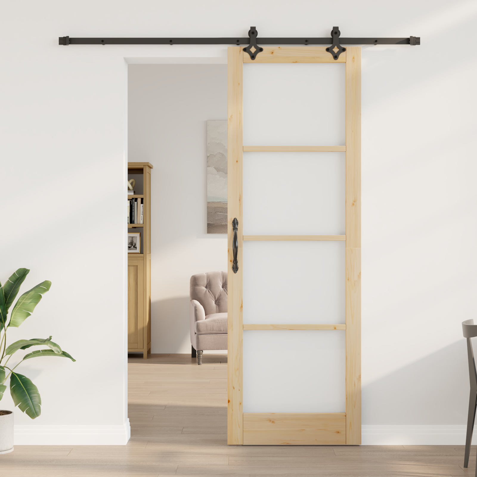 Sliding Door with Hardware Set 78x232 cm Solid Wood Pine - Image 3