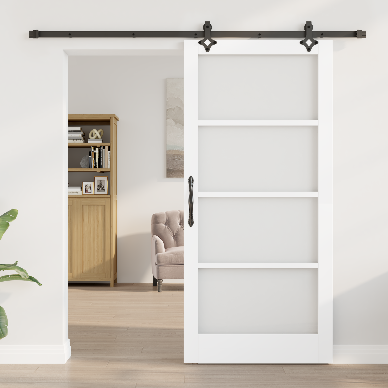 Sliding Door with Hardware Set White 93x202 cm Solid Wood Pine - Image 3