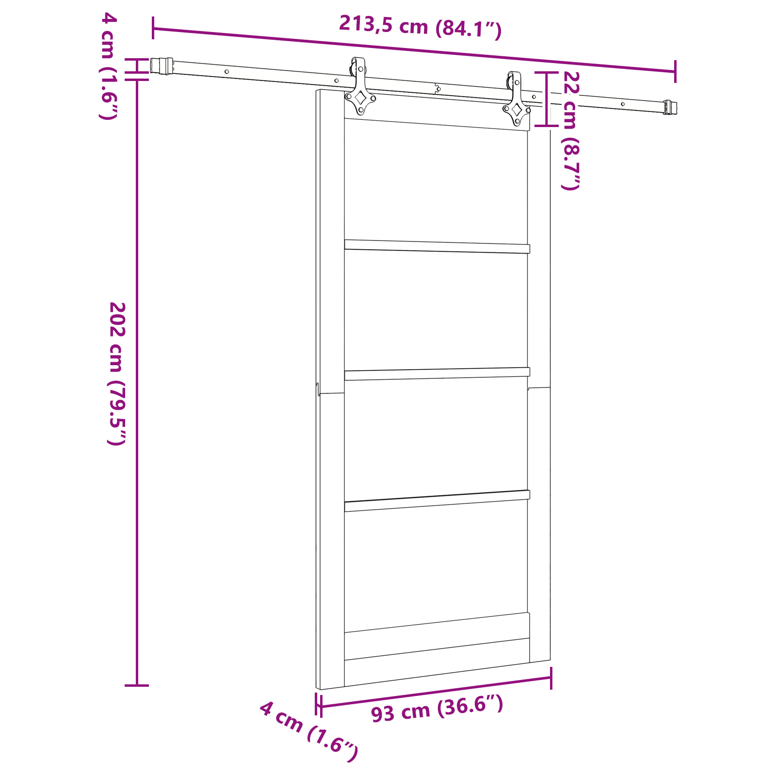 Sliding Door with Hardware Set White 93x202 cm Solid Wood Pine - Image 11
