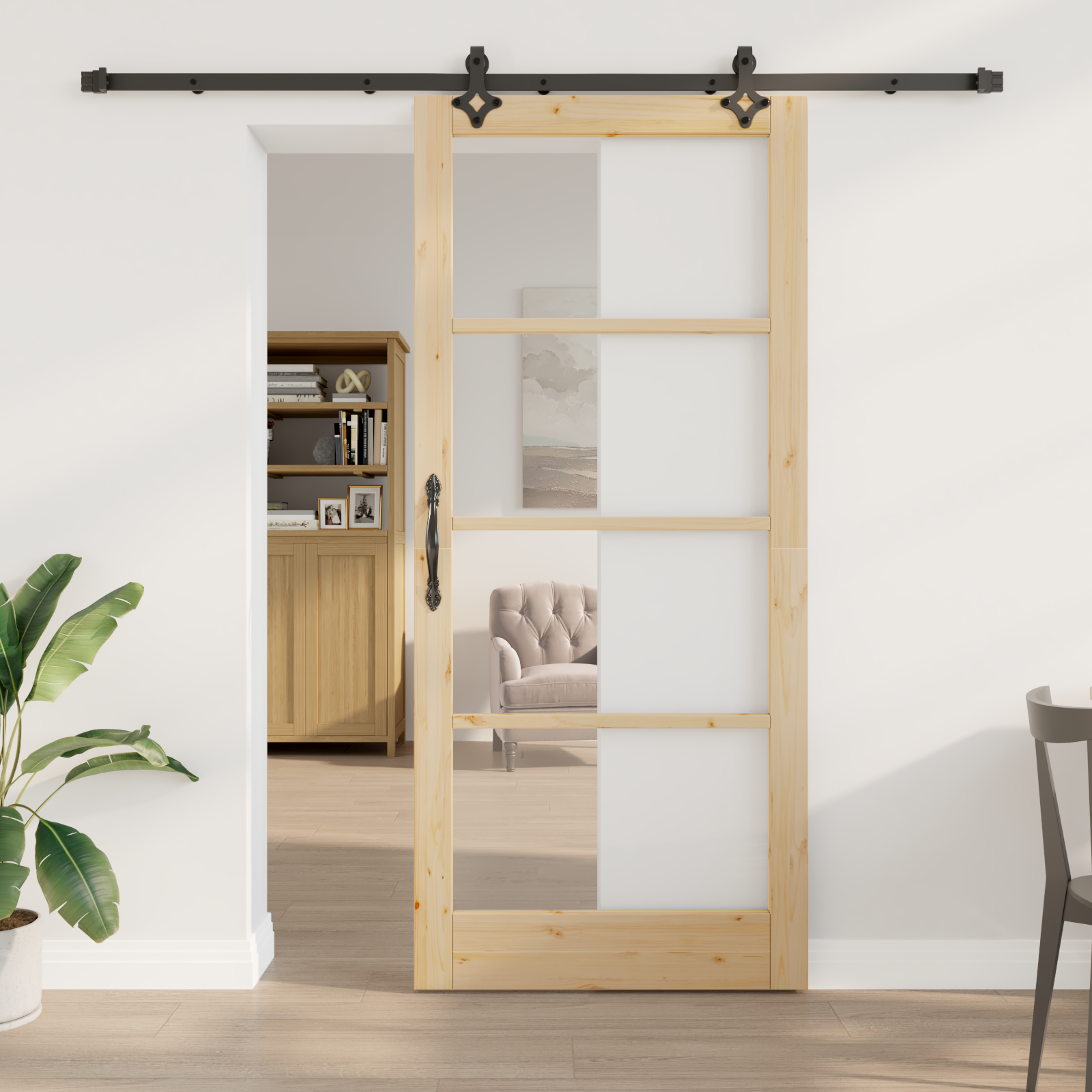 Sliding Door with Hardware Set 93x211 cm Solid Wood Pine