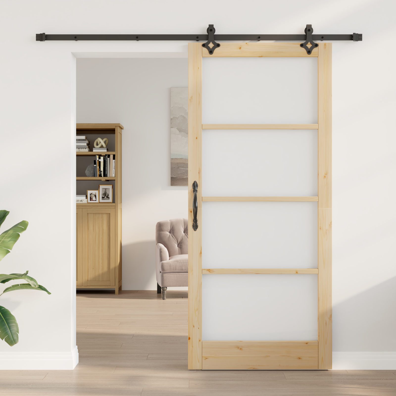 Sliding Door with Hardware Set 93x211 cm Solid Wood Pine - Image 3