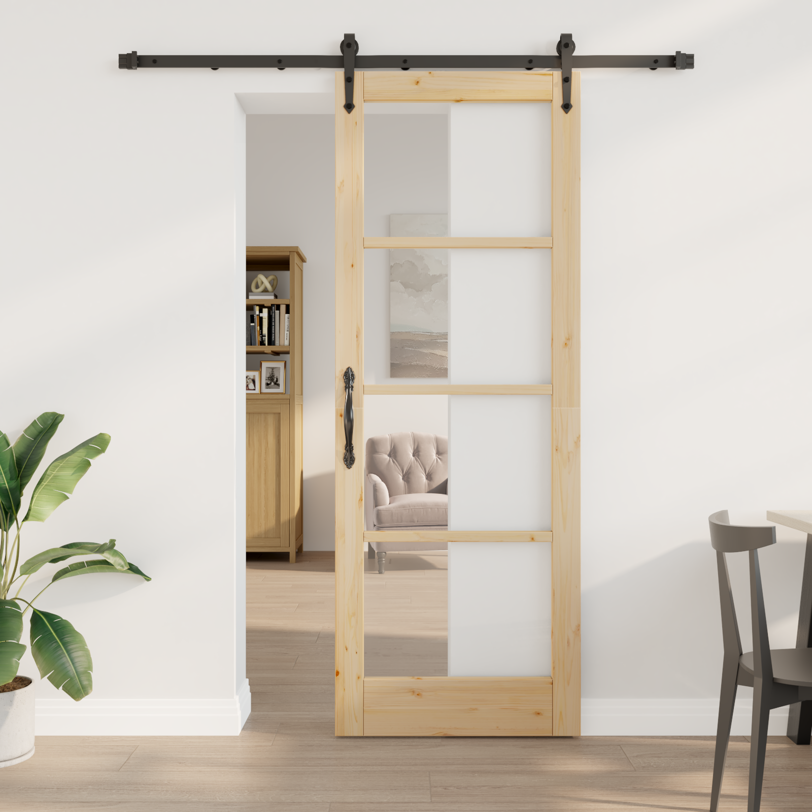 Sliding Door with Hardware Set 78x211 cm Solid Wood Pine