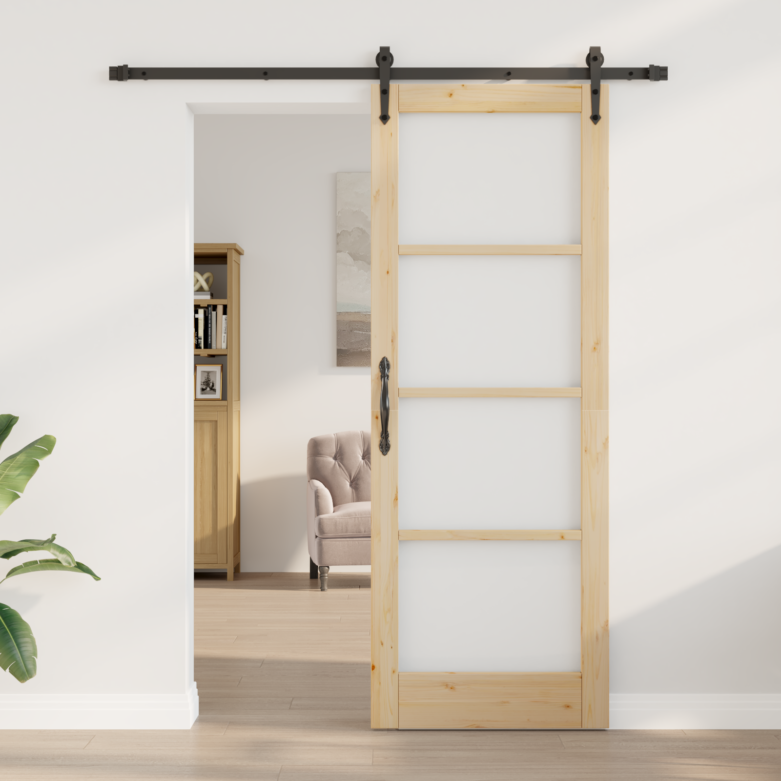 Sliding Door with Hardware Set 78x211 cm Solid Wood Pine - Image 3
