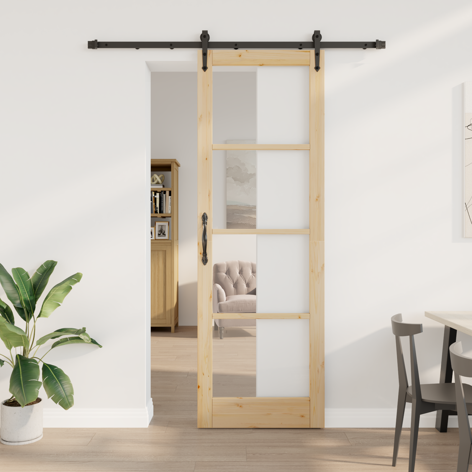 Sliding Door with Hardware Set 78x232 cm Solid Wood Pine