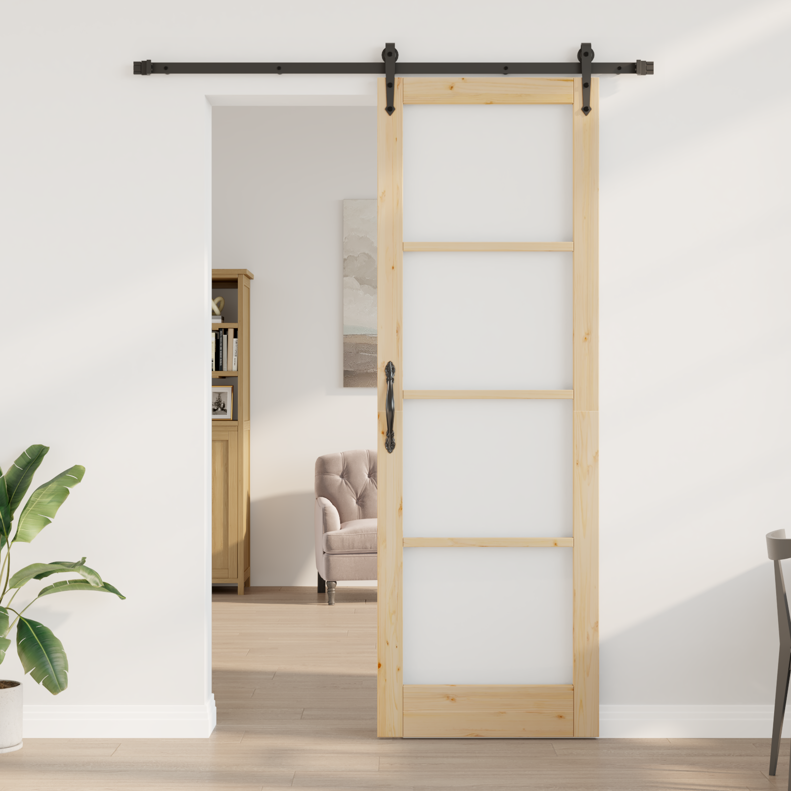 Sliding Door with Hardware Set 78x232 cm Solid Wood Pine - Image 3