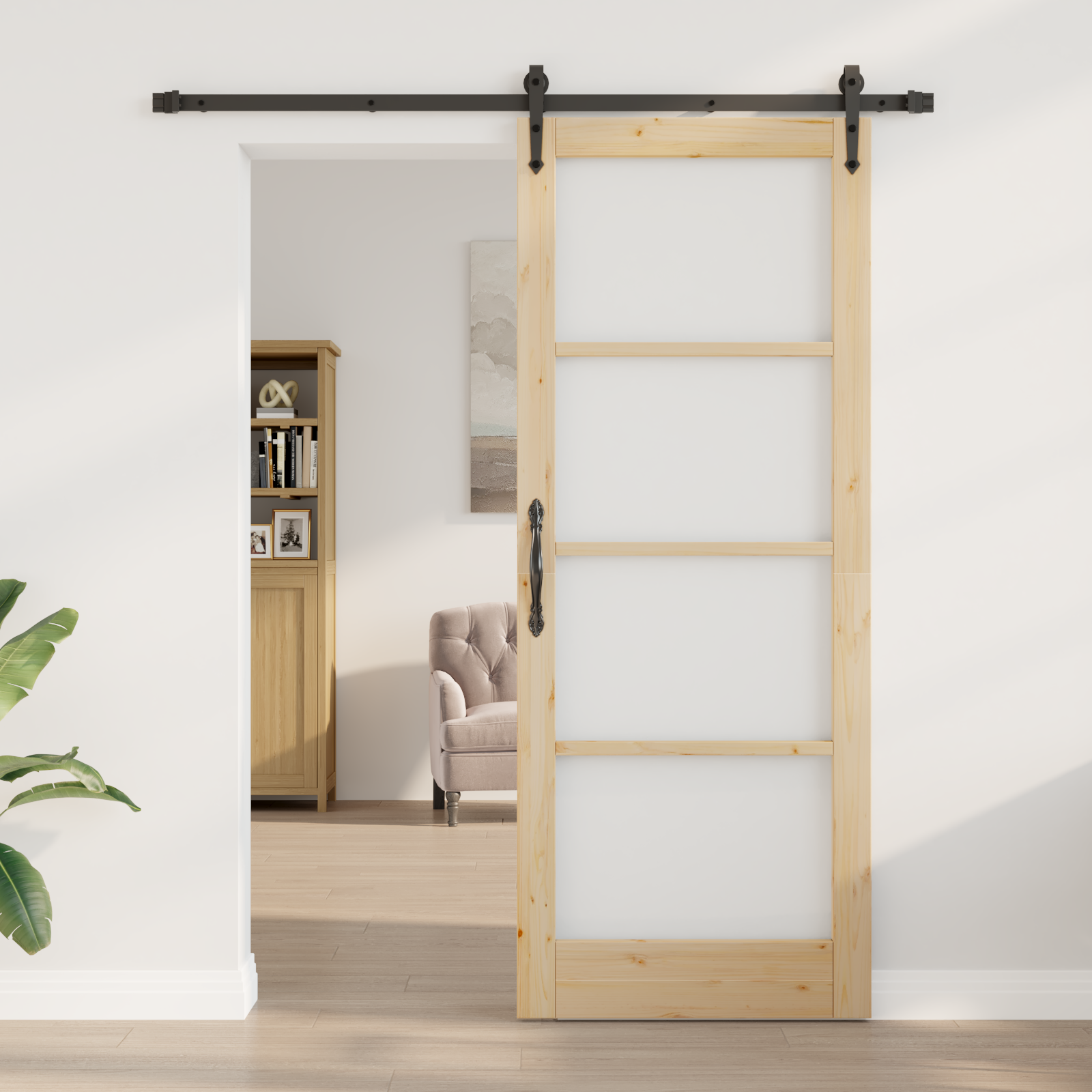 Sliding Door with Hardware Set 83x211 cm Solid Wood Pine - Image 3