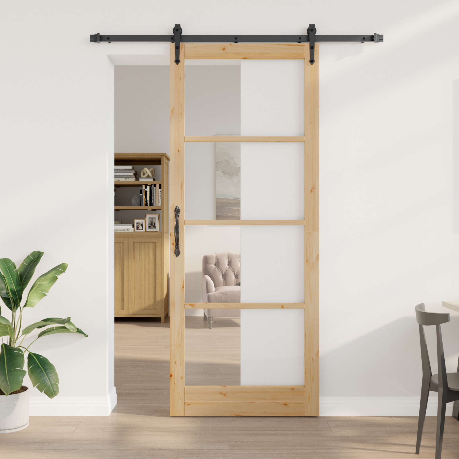 Sliding Door with Hardware Set 83x232 cm Solid Wood Pine