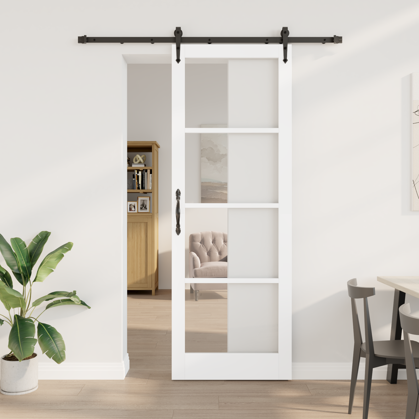 Sliding Door with Hardware Set White 83x232 cm Solid Wood Pine