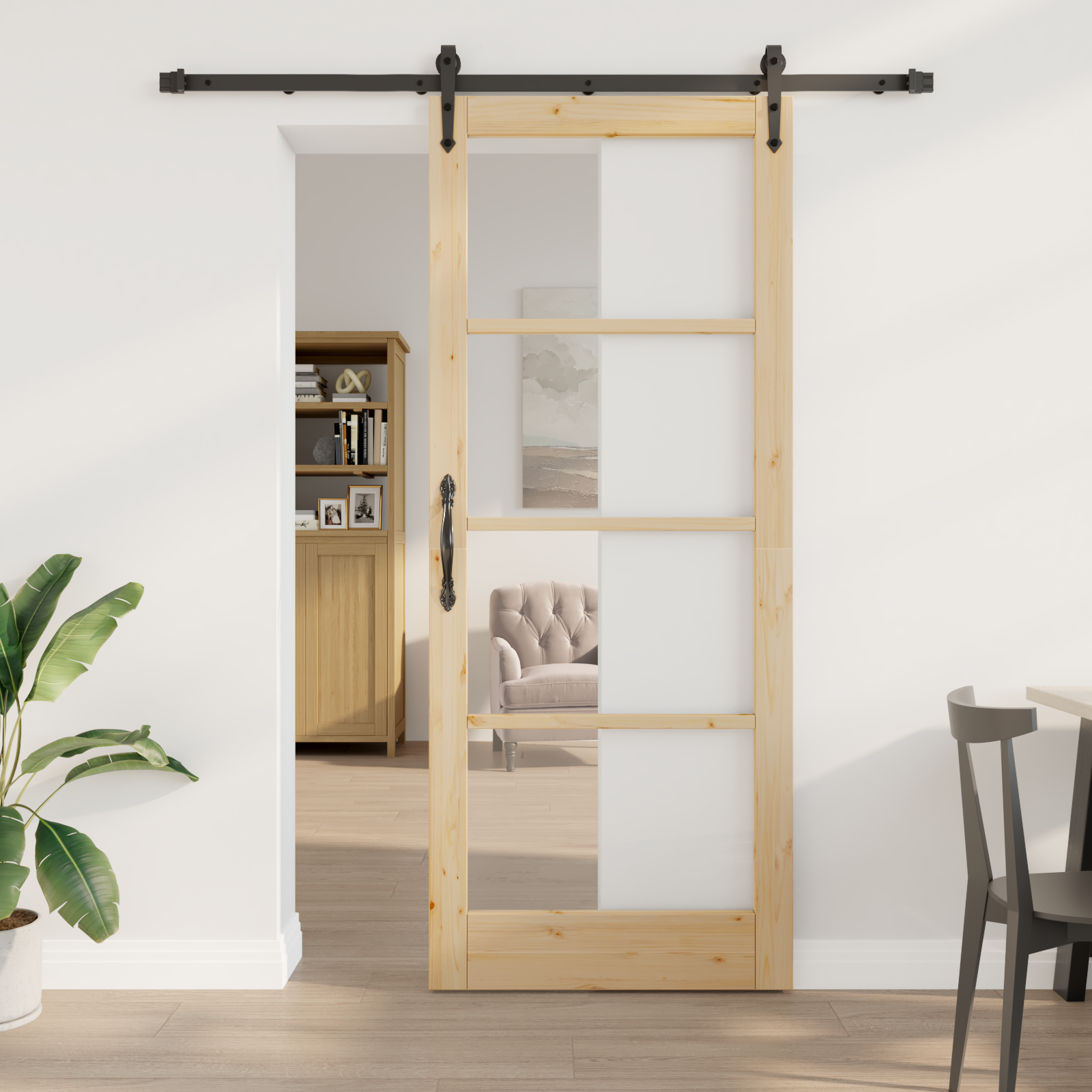 Sliding Door with Hardware Set 86x211 cm Solid Wood Pine