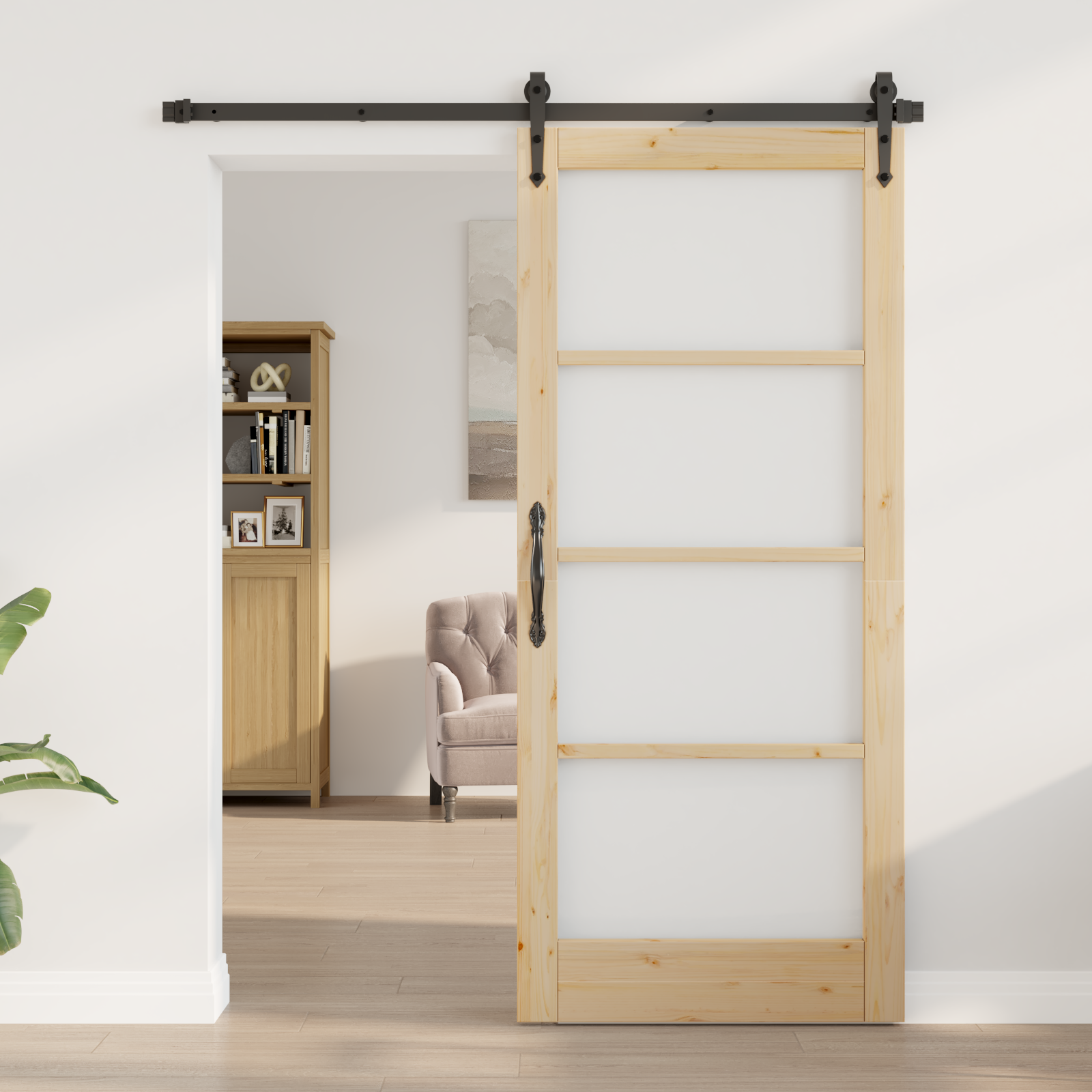 Sliding Door with Hardware Set 86x211 cm Solid Wood Pine - Image 3