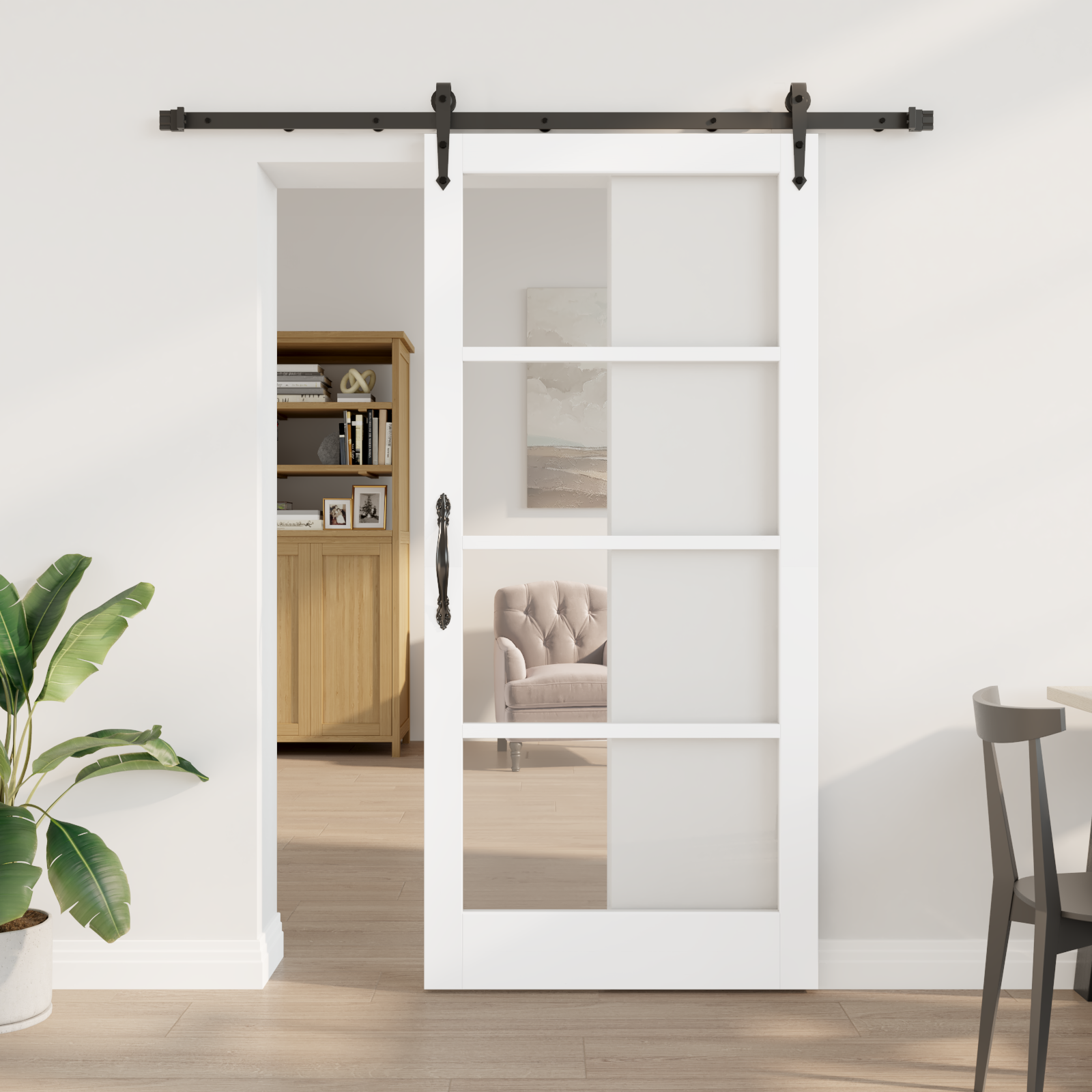 Sliding Door with Hardware Set White 93x202 cm Solid Wood Pine