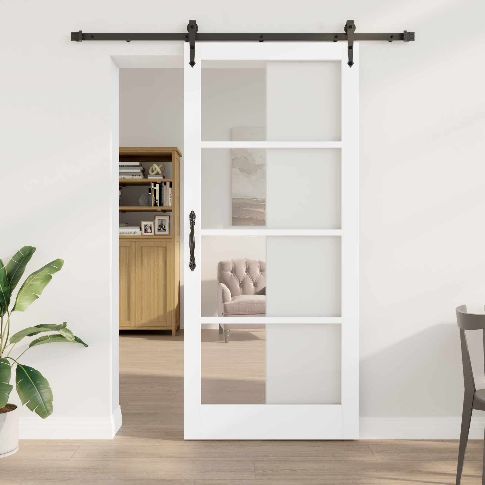 Sliding Door with Hardware Set White 93x211 cm Solid Wood Pine