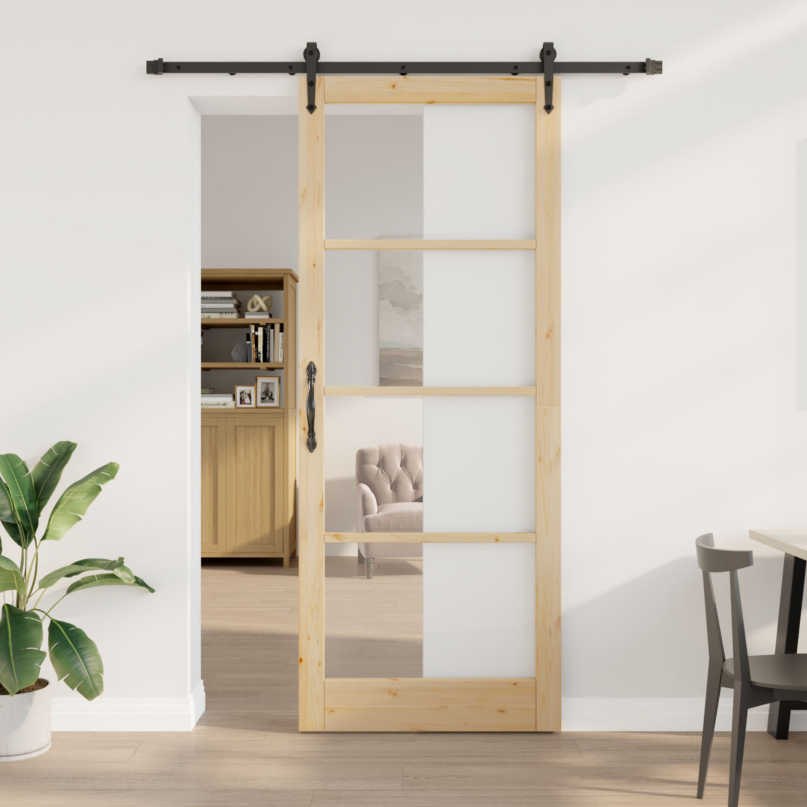 Sliding Door with Hardware Set 93x232 cm Solid Wood Pine