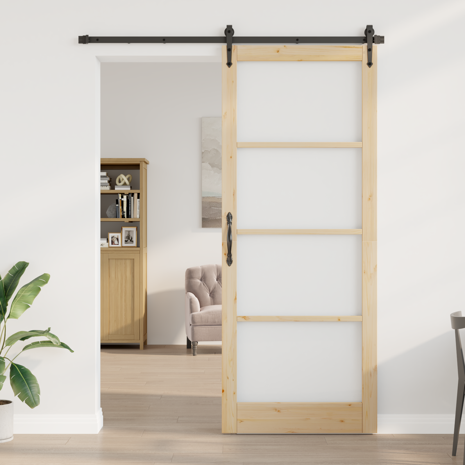 Sliding Door with Hardware Set 93x232 cm Solid Wood Pine - Image 3