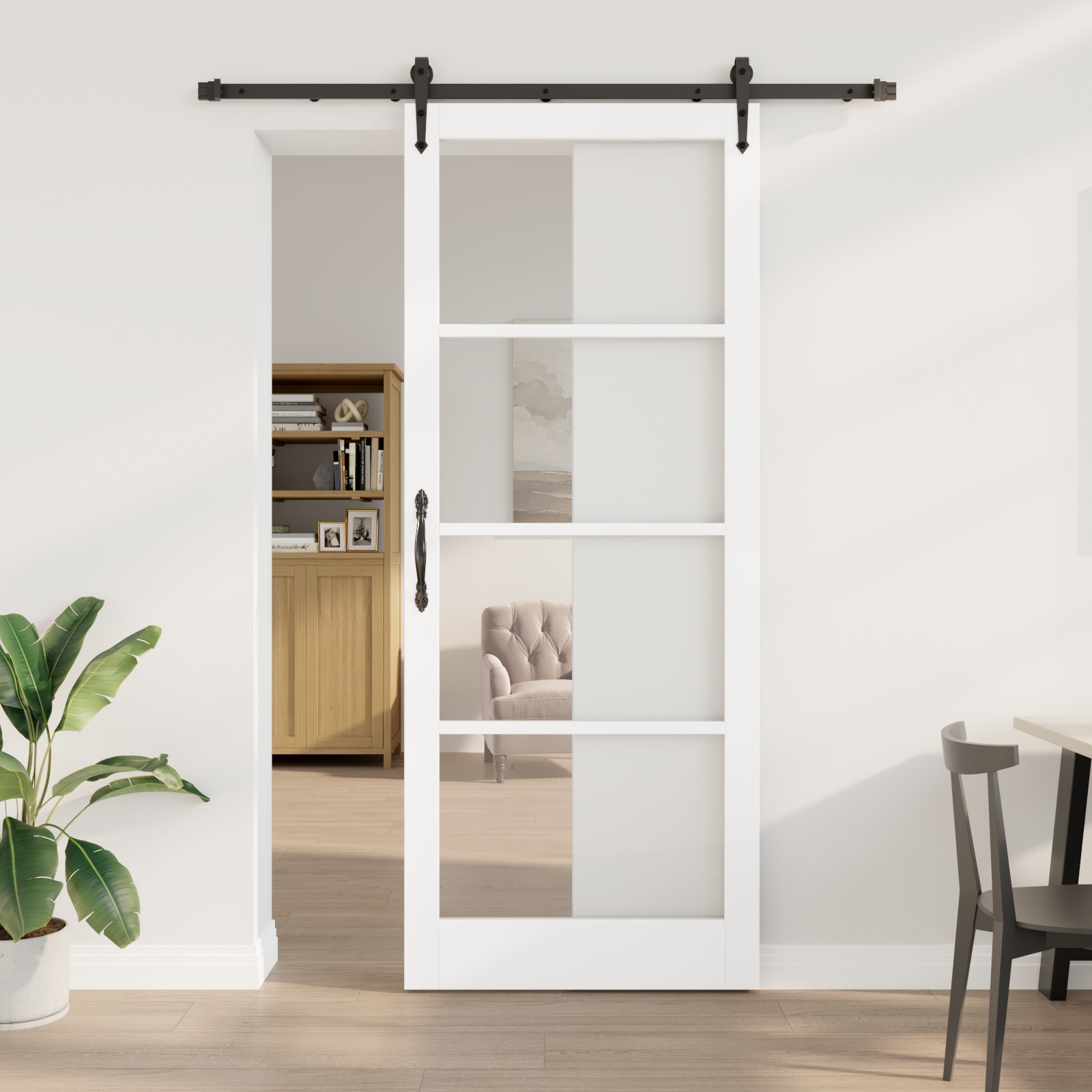 Sliding Door with Hardware Set White 93x232 cm Solid Wood Pine