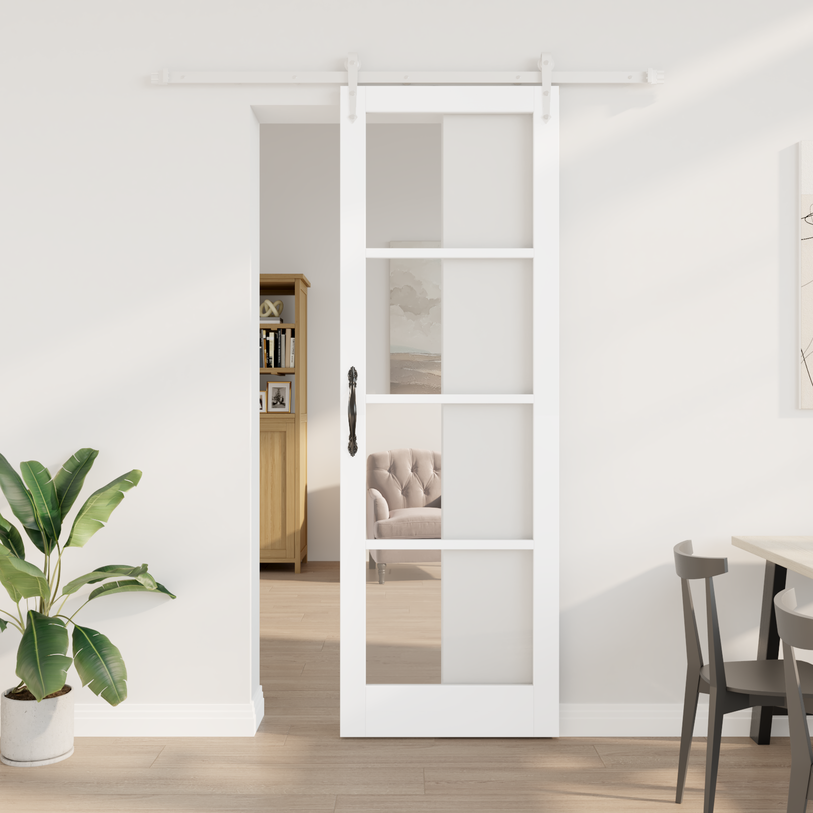 Sliding Door with Hardware Set White 78x232 cm Solid Wood Pine