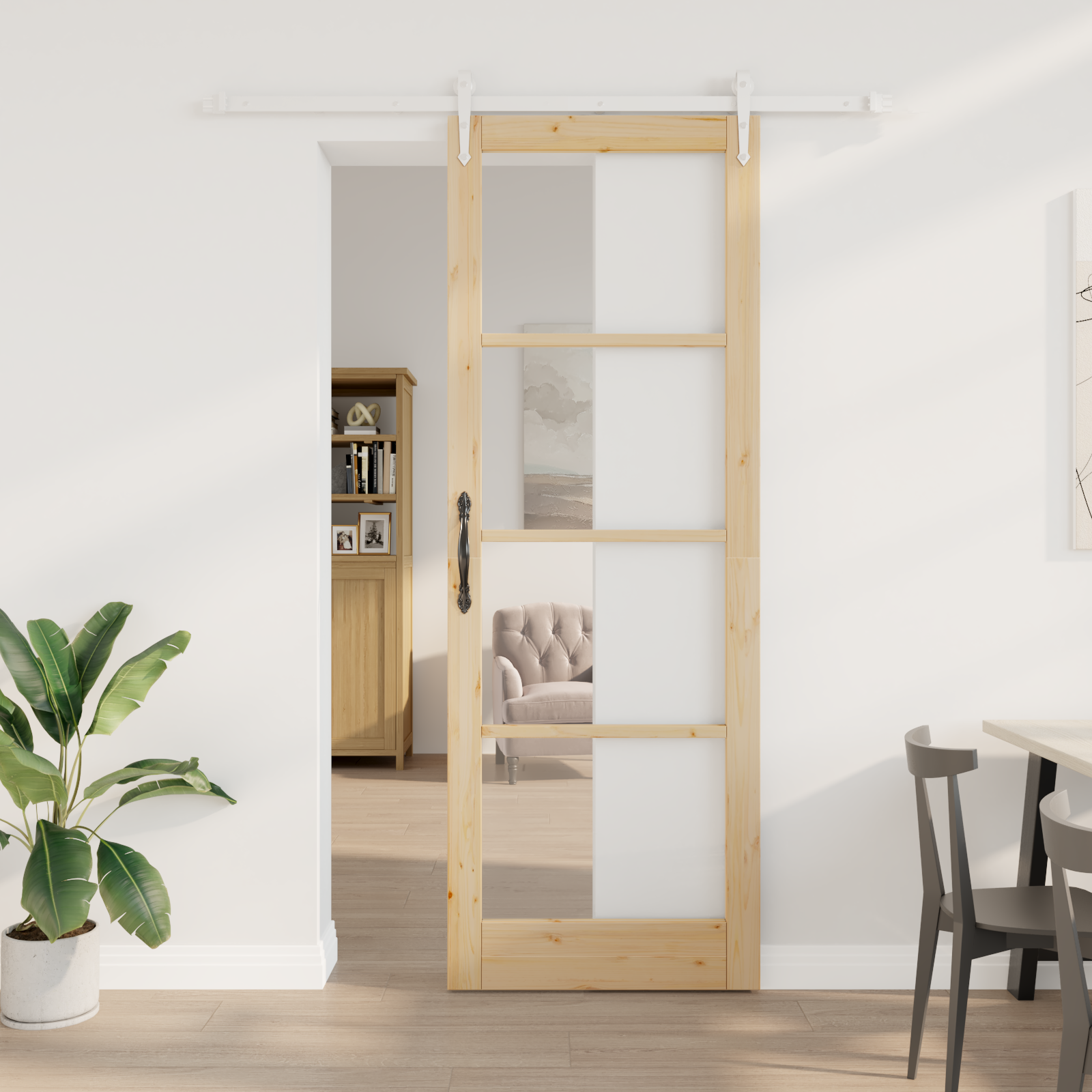 Sliding Door with Hardware Set 83x232 cm Solid Wood Pine