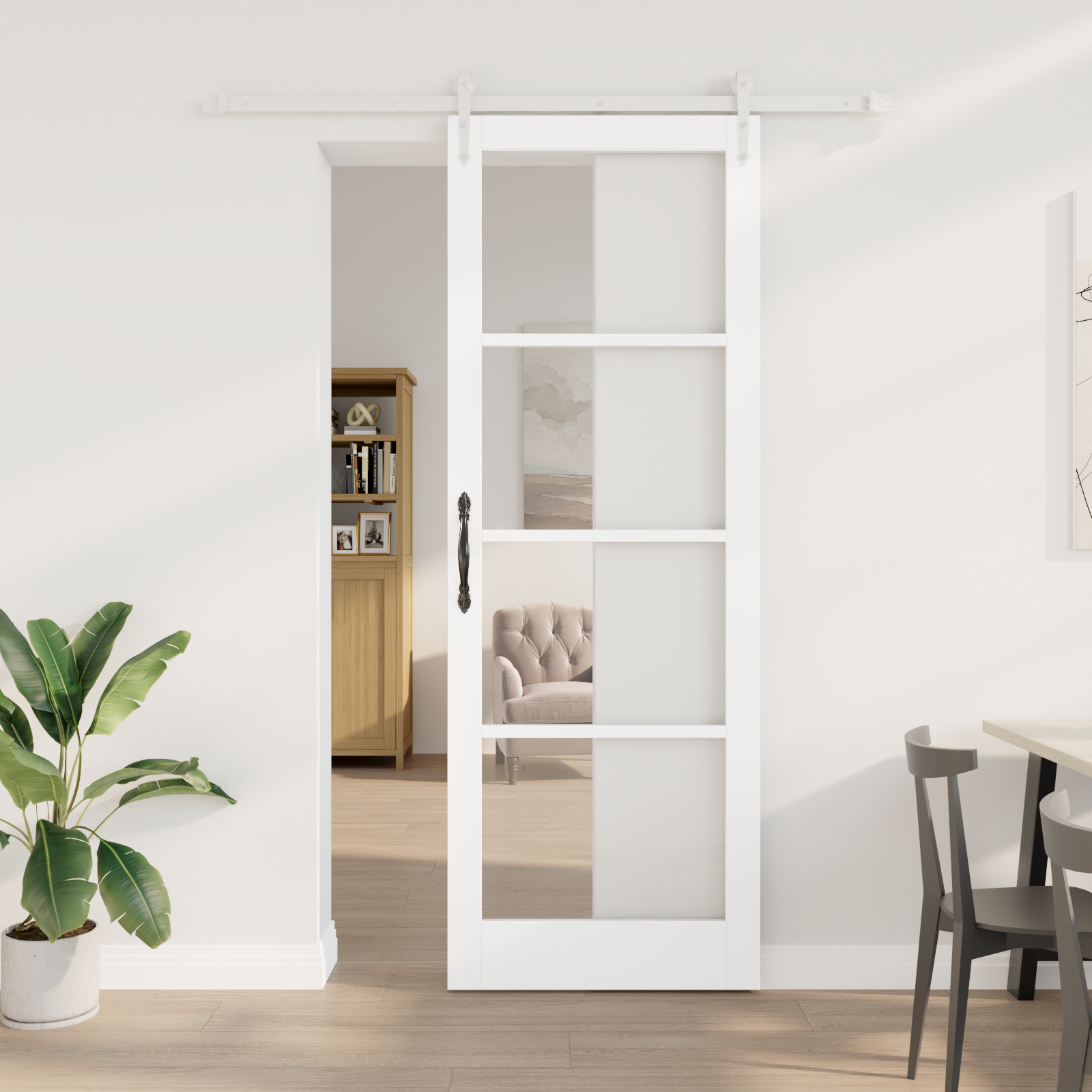 Sliding Door with Hardware Set White 83x232 cm Solid Wood Pine