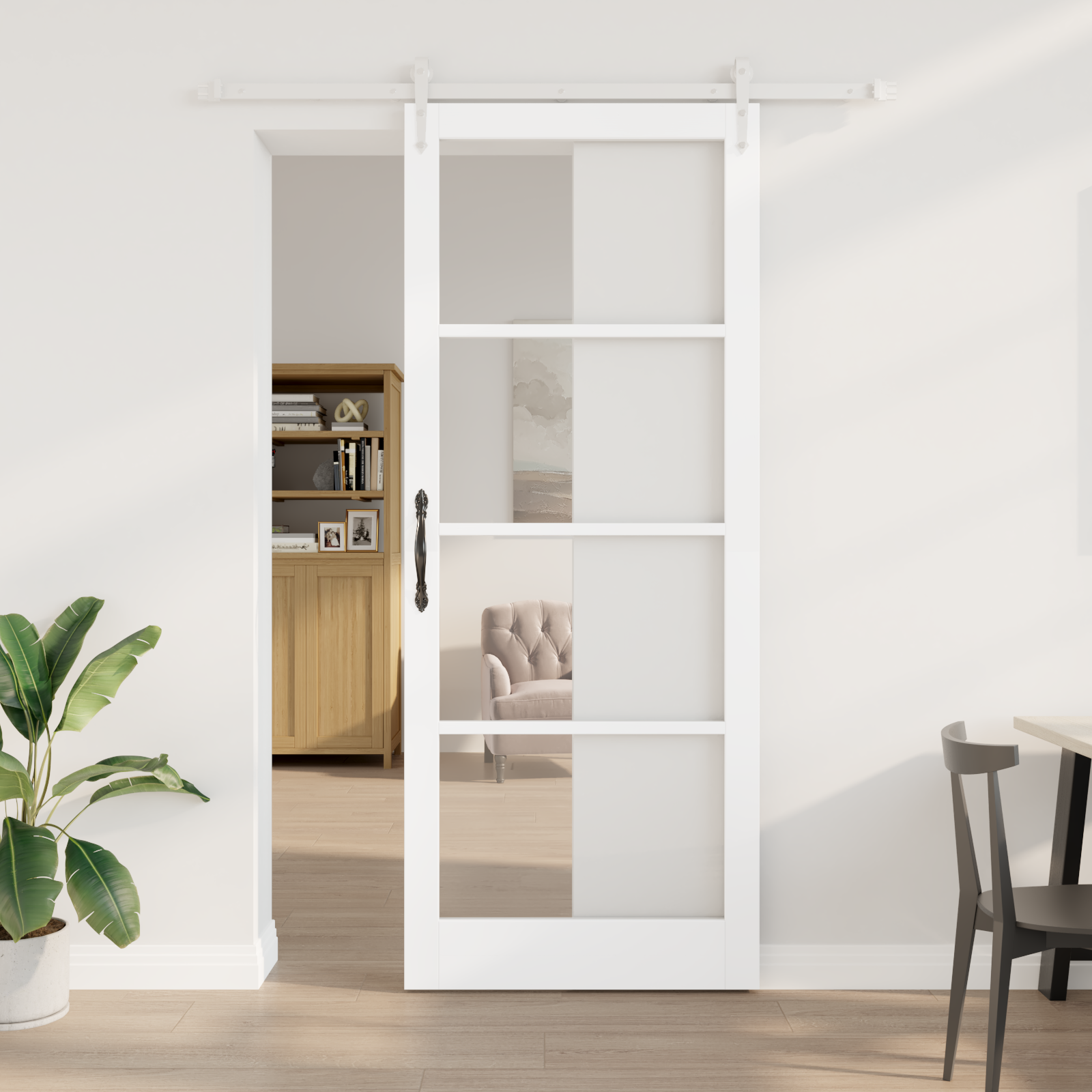 Sliding Door with Hardware Set White 93x232 cm Solid Wood Pine