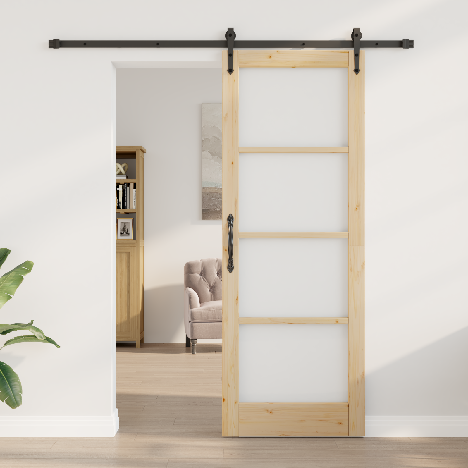 Sliding Door with Hardware Set 78x211 cm Solid Wood Pine - Image 3
