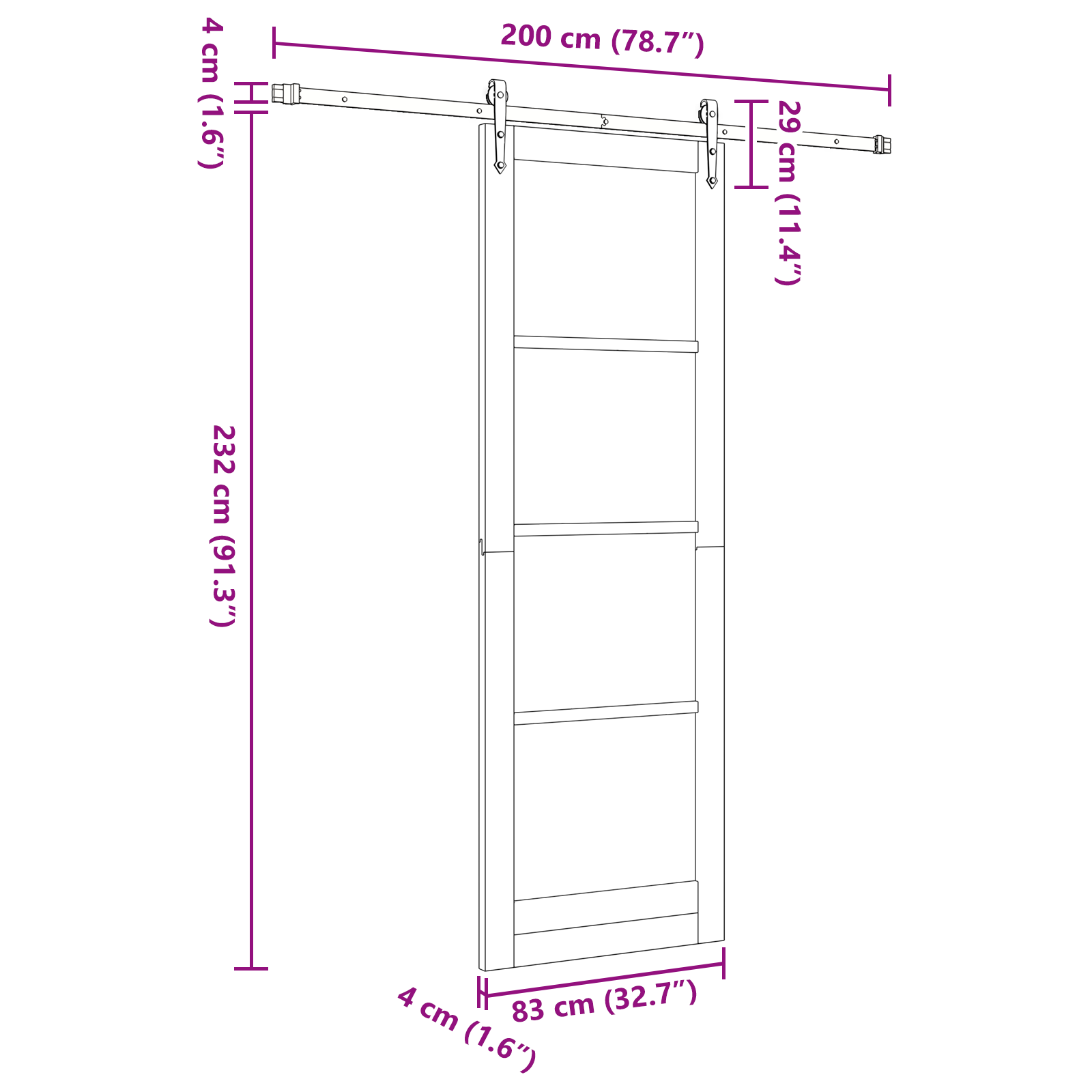 Sliding Door with Hardware Set White 83x232 cm Solid Wood Pine - Image 11