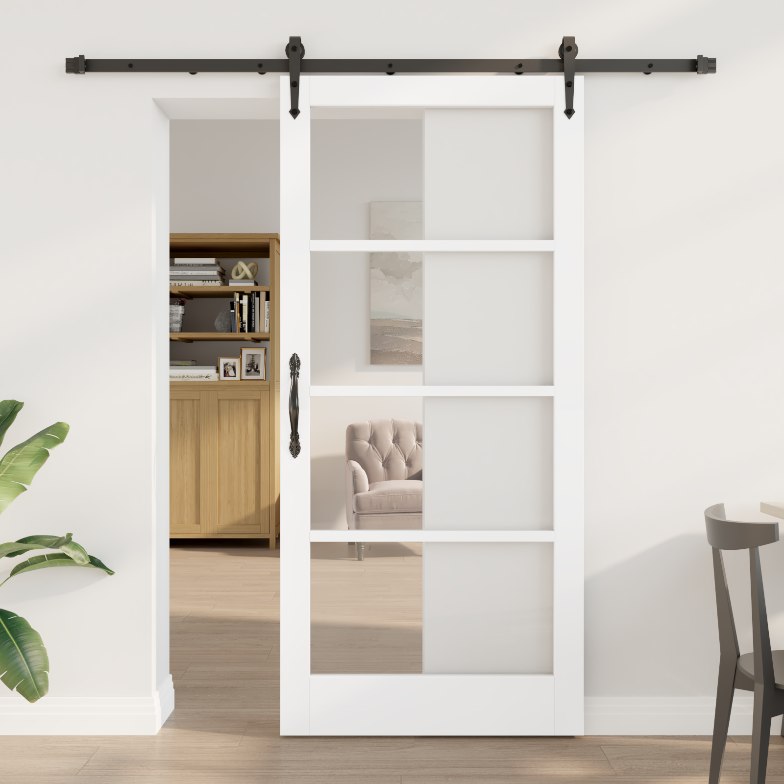 Sliding Door with Hardware Set White 93x202 cm Solid Wood Pine