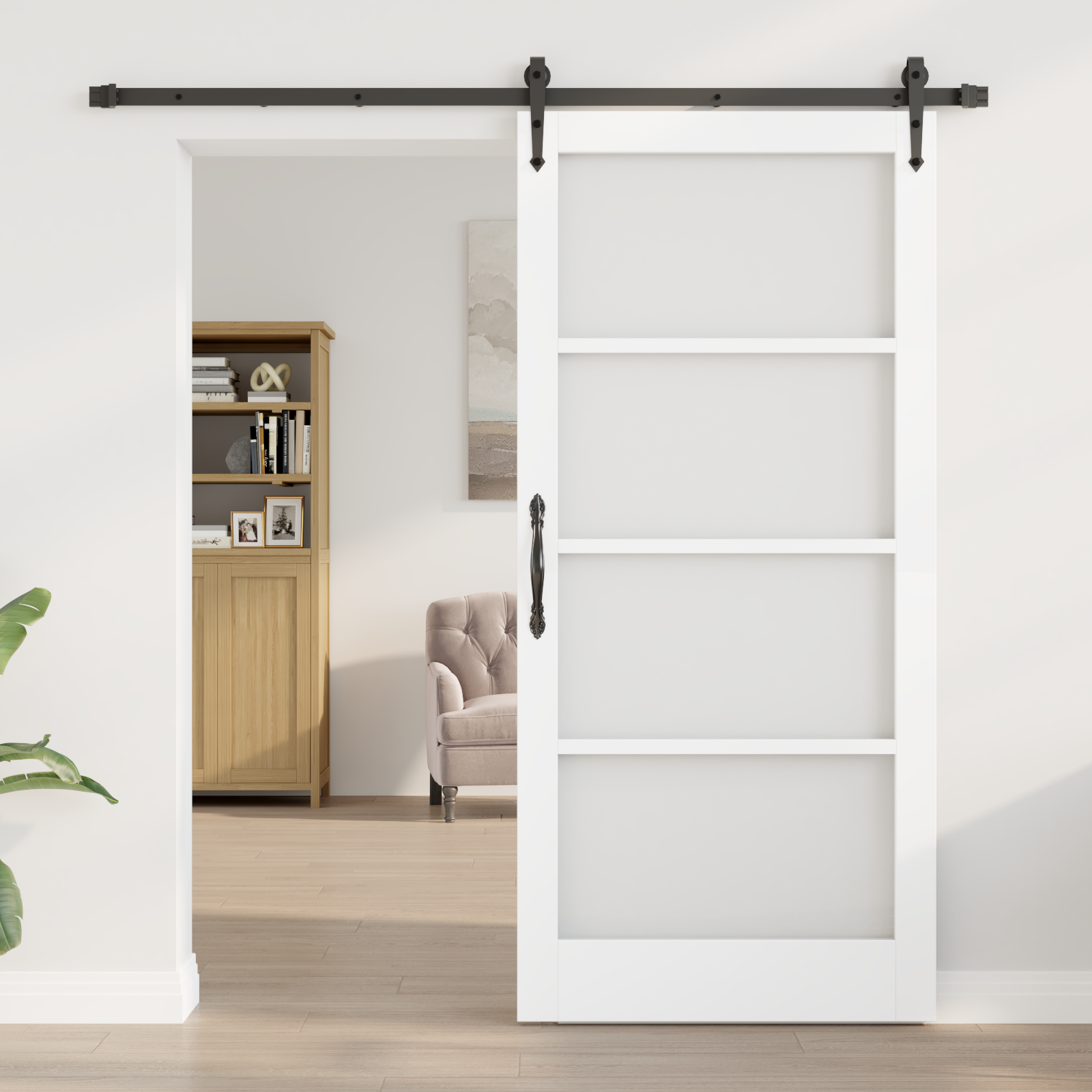 Sliding Door with Hardware Set White 93x202 cm Solid Wood Pine - Image 3