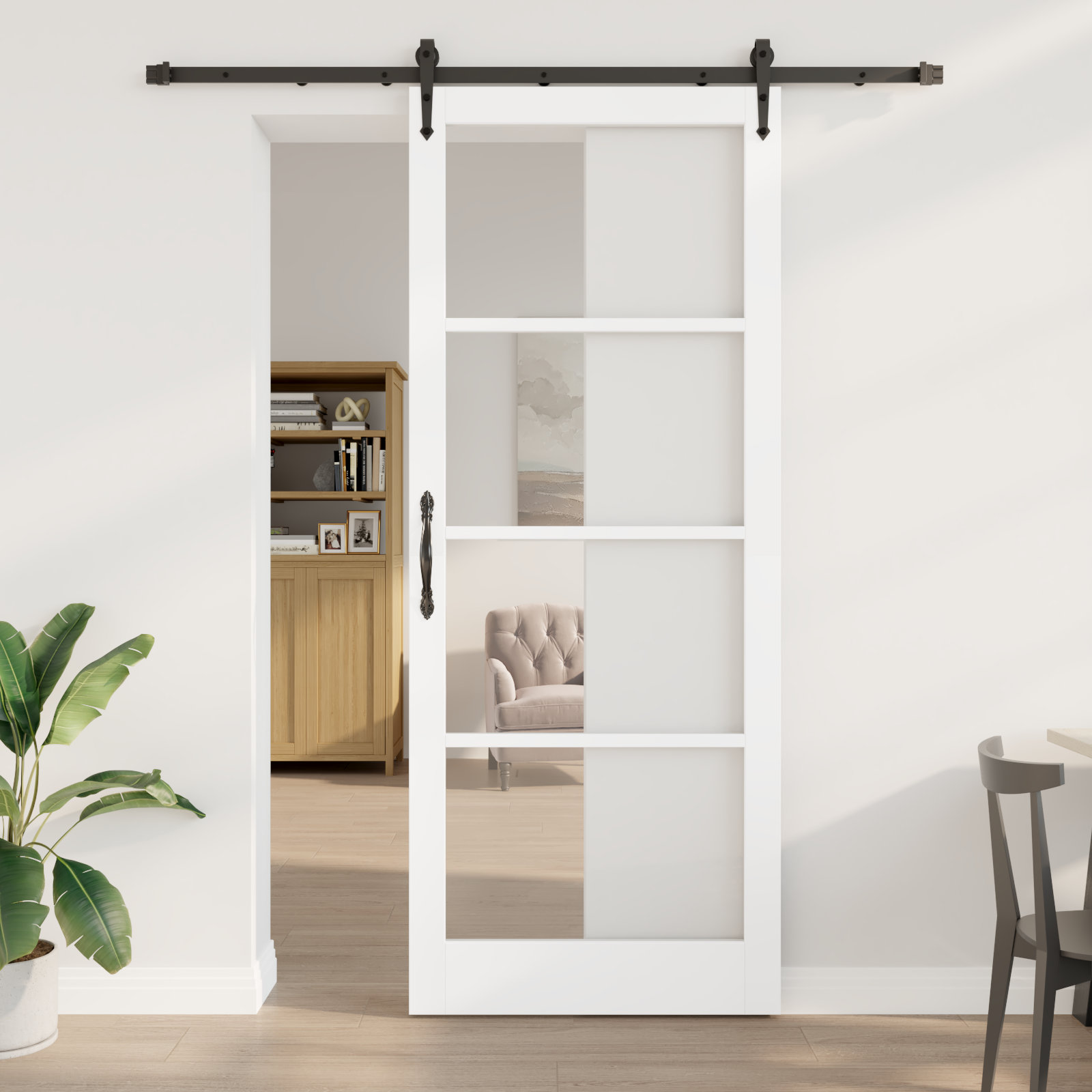 Sliding Door with Hardware Set White 93x232 cm Solid Wood Pine