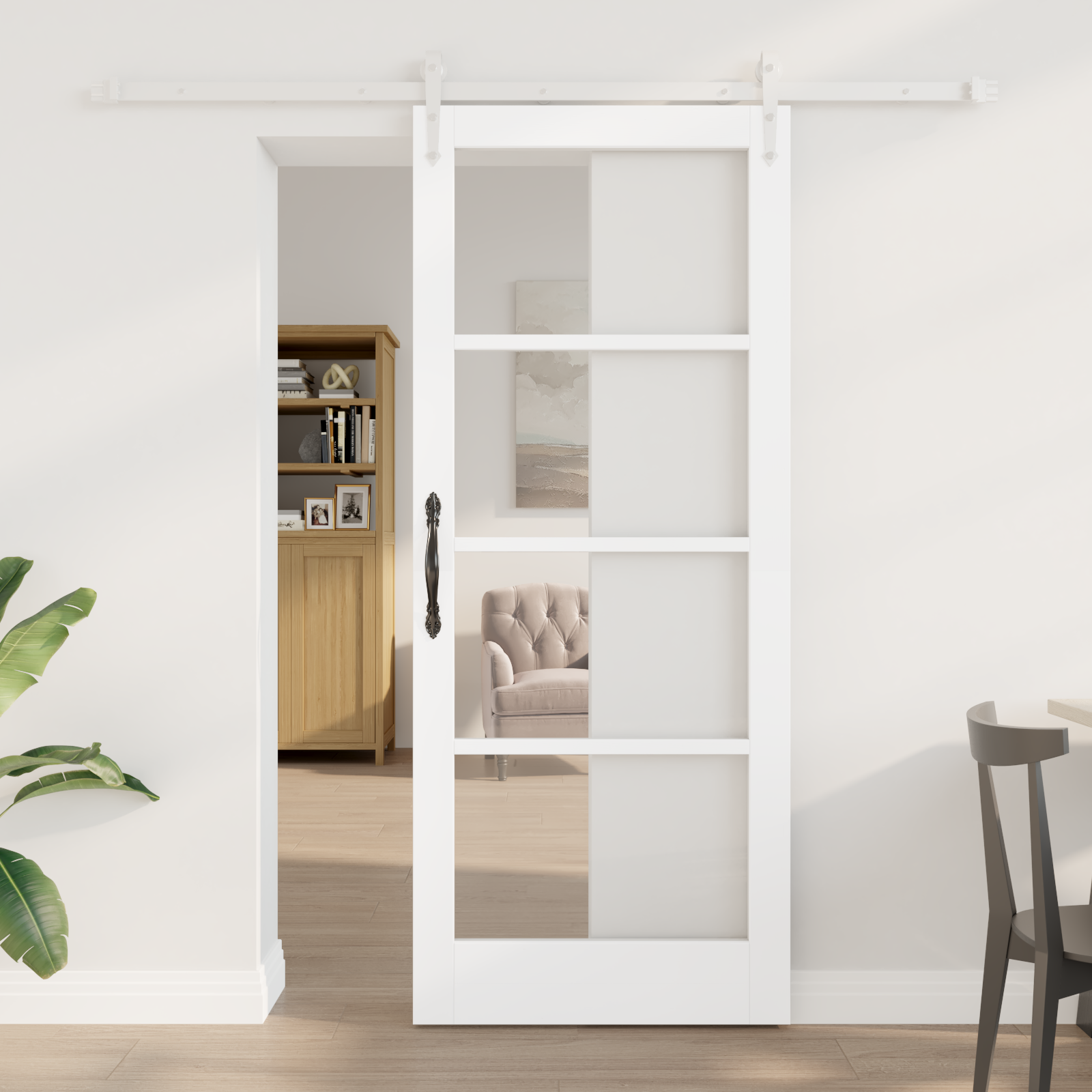 Sliding Door with Hardware Set White 83x202 cm Solid Wood Pine