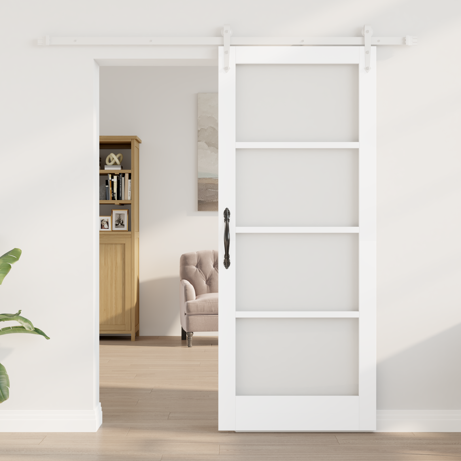 Sliding Door with Hardware Set White 83x202 cm Solid Wood Pine - Image 3