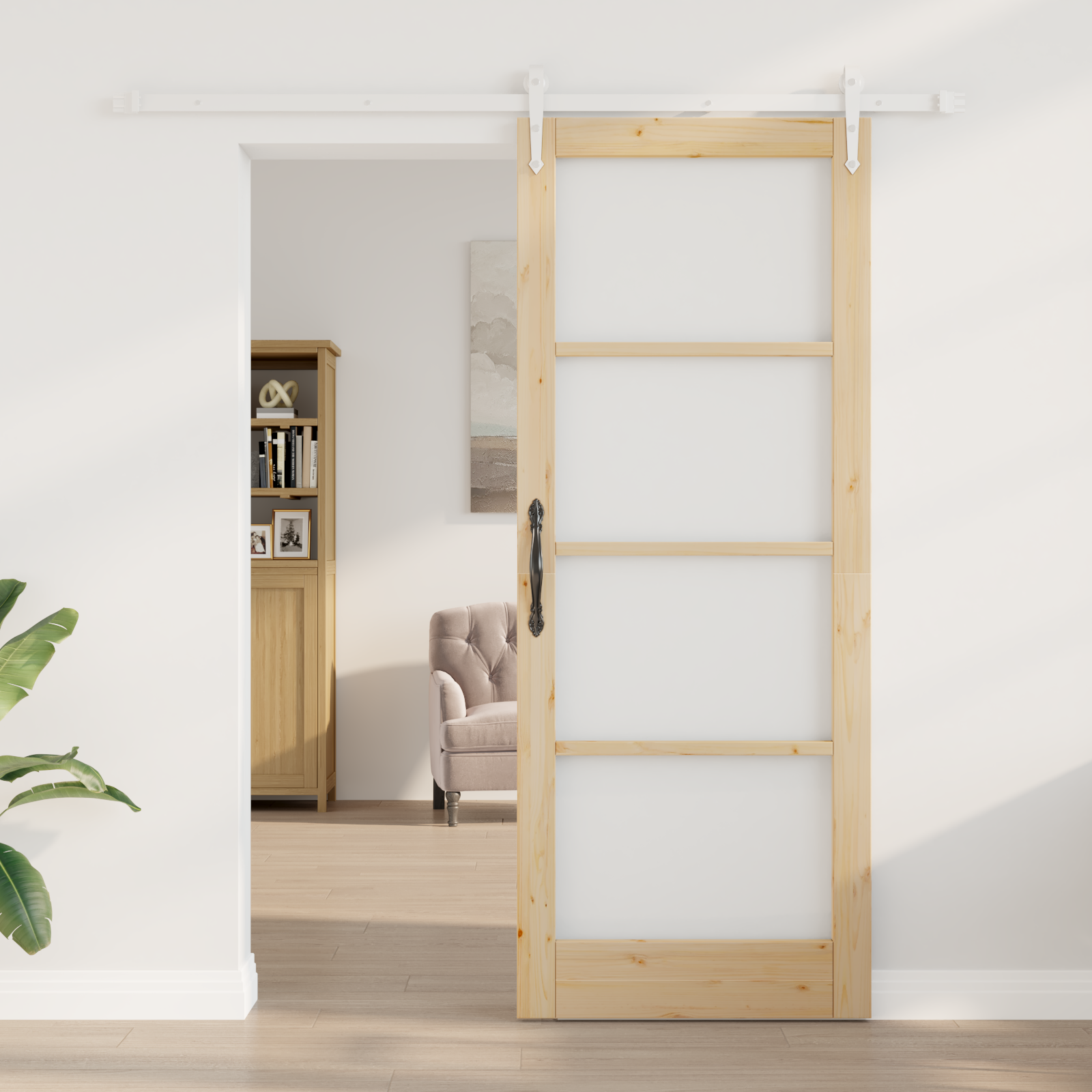 Sliding Door with Hardware Set 83x211 cm Solid Wood Pine - Image 3