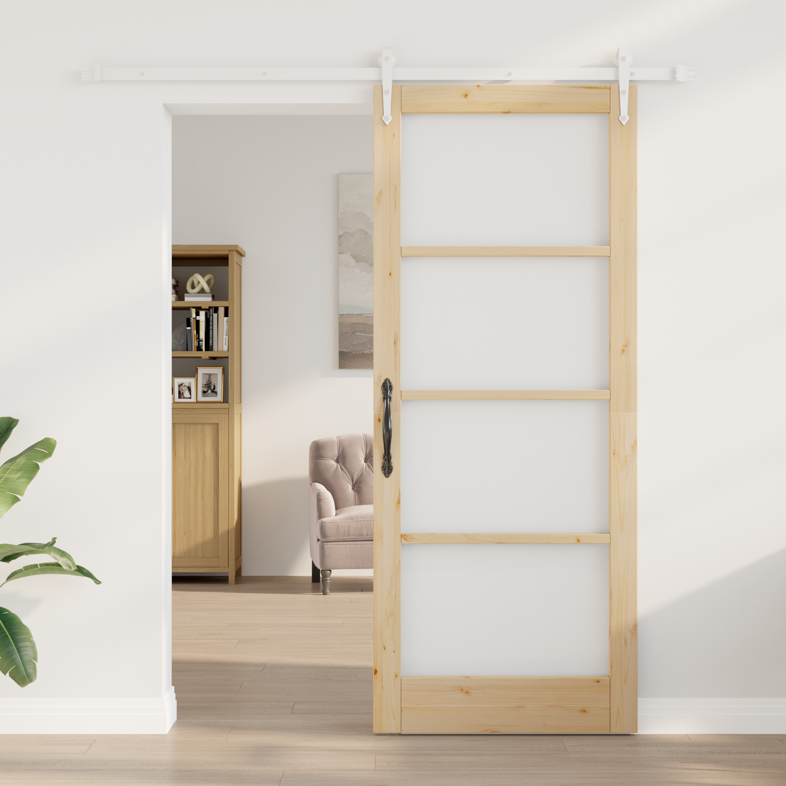 Sliding Door with Hardware Set 86x211 cm Solid Wood Pine - Image 3