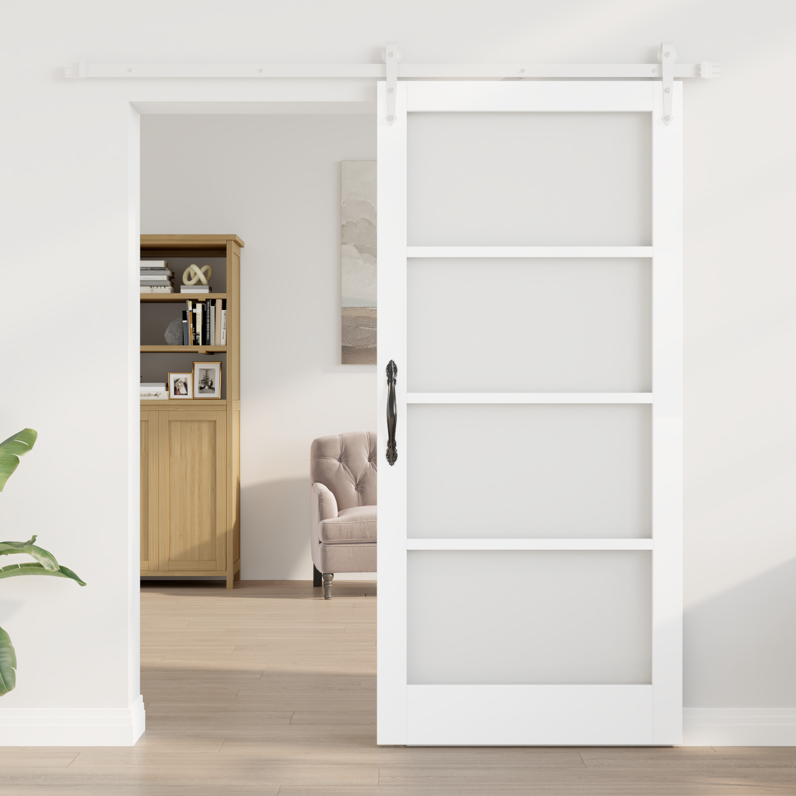 Sliding Door with Hardware Set White 93x202 cm Solid Wood Pine - Image 3