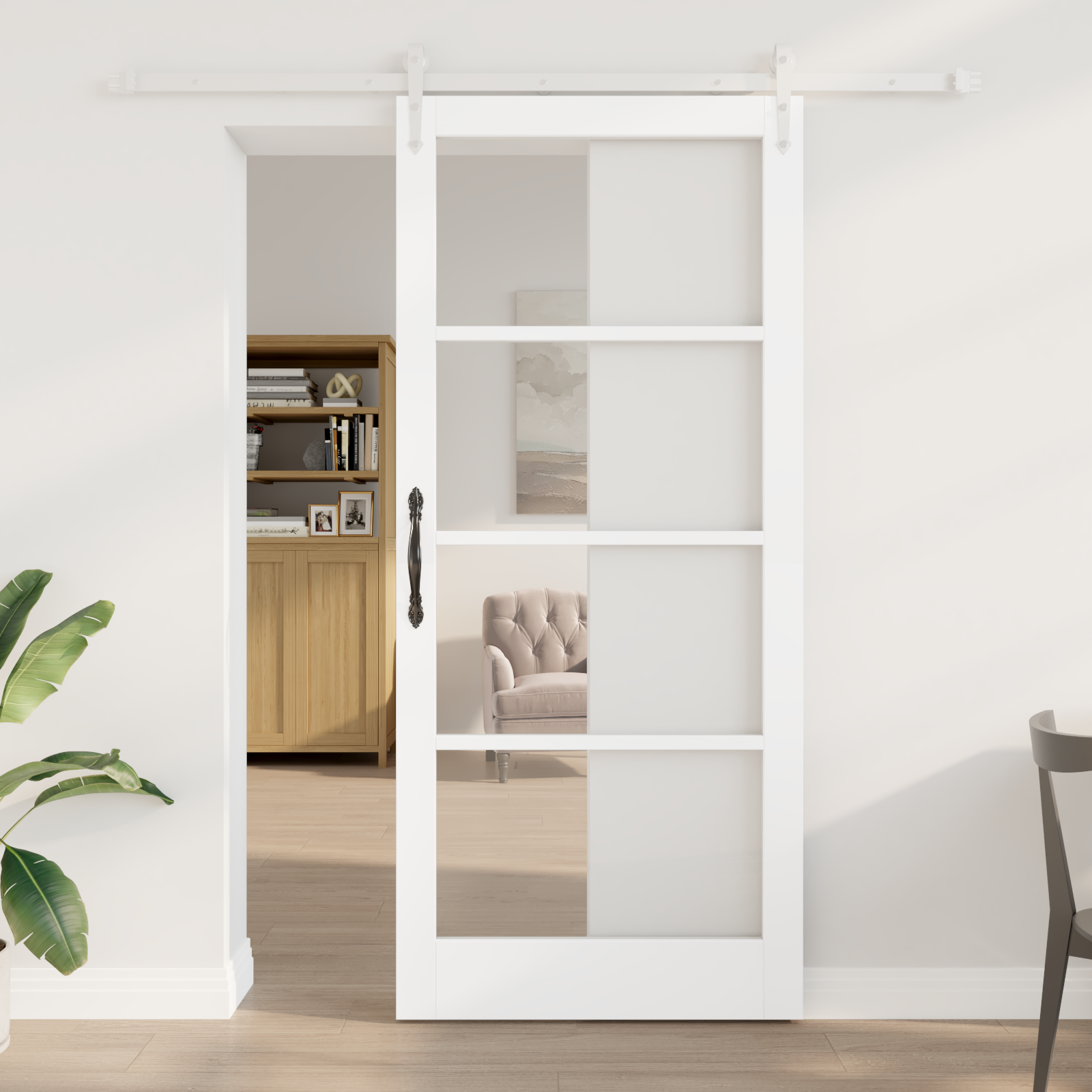 Sliding Door with Hardware Set White 93x211 cm Solid Wood Pine