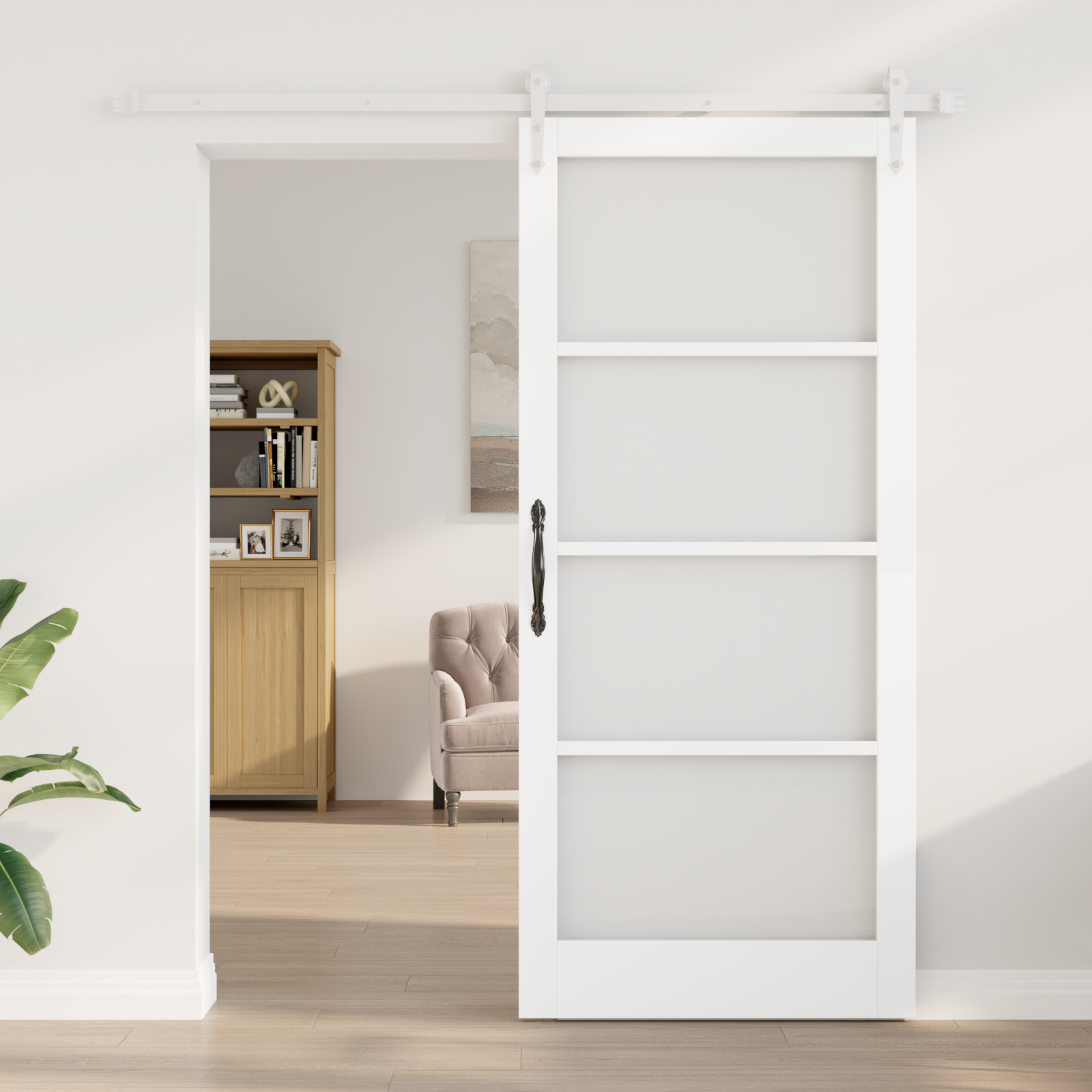 Sliding Door with Hardware Set White 93x211 cm Solid Wood Pine - Image 3