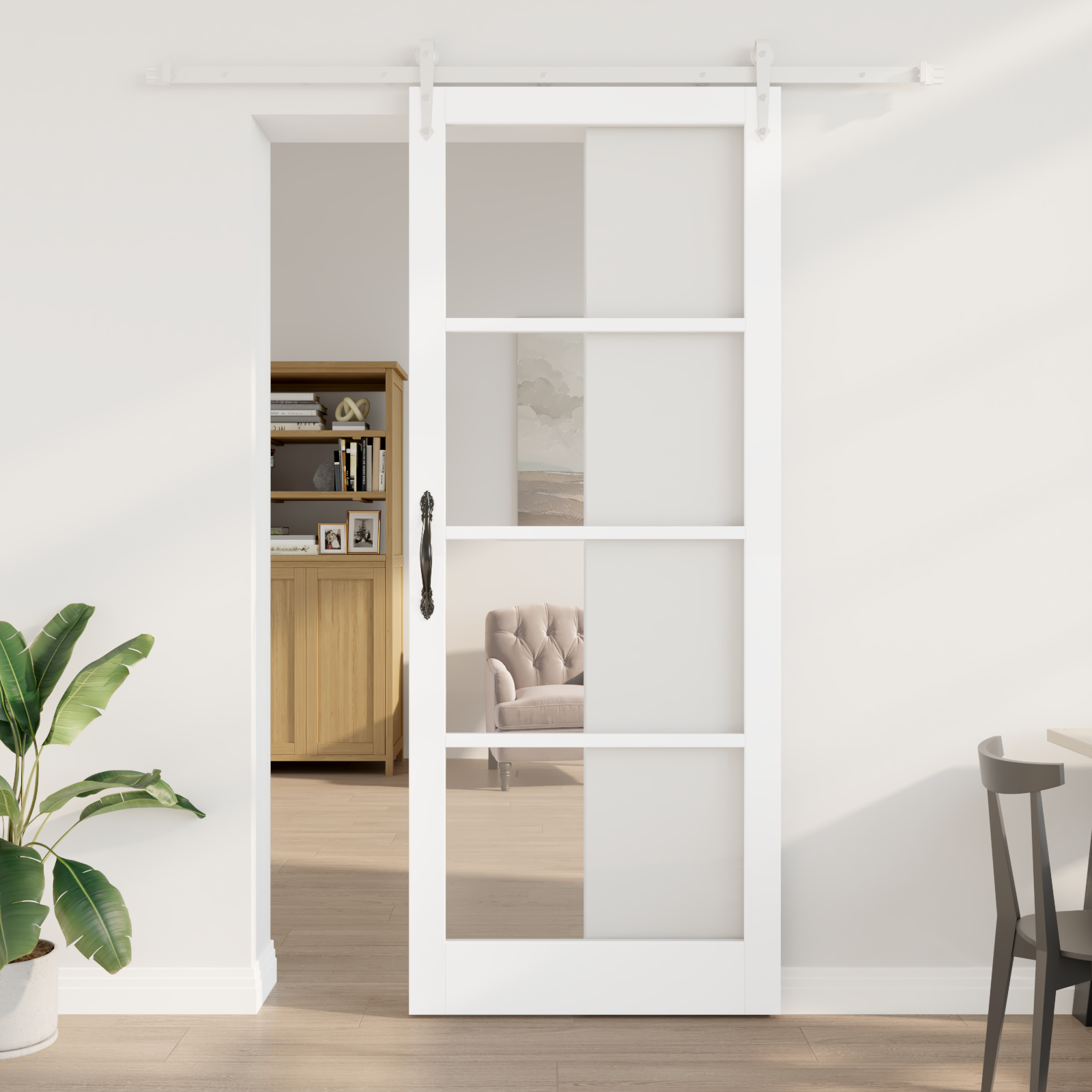 Sliding Door with Hardware Set White 93x232 cm Solid Wood Pine