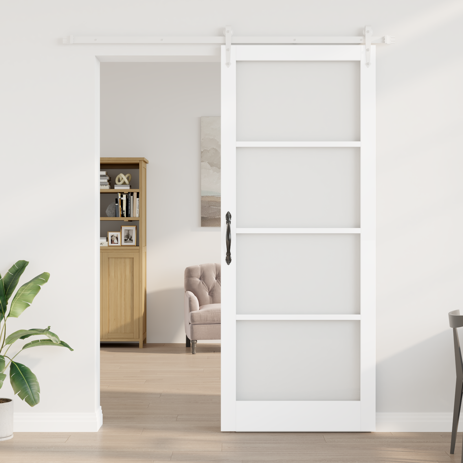 Sliding Door with Hardware Set White 93x232 cm Solid Wood Pine - Image 3