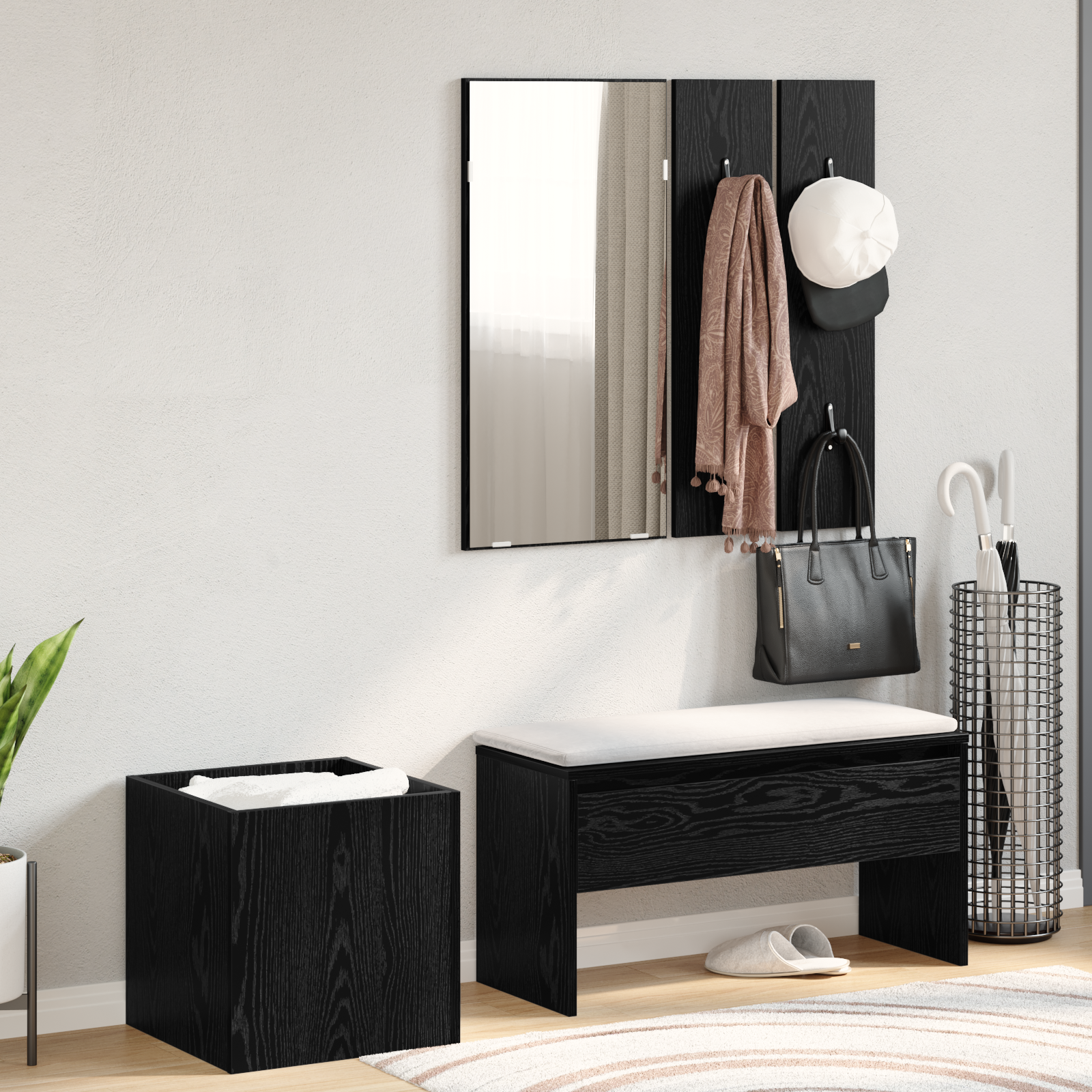 Hallway Furniture Set Black Oak Engineered Wood